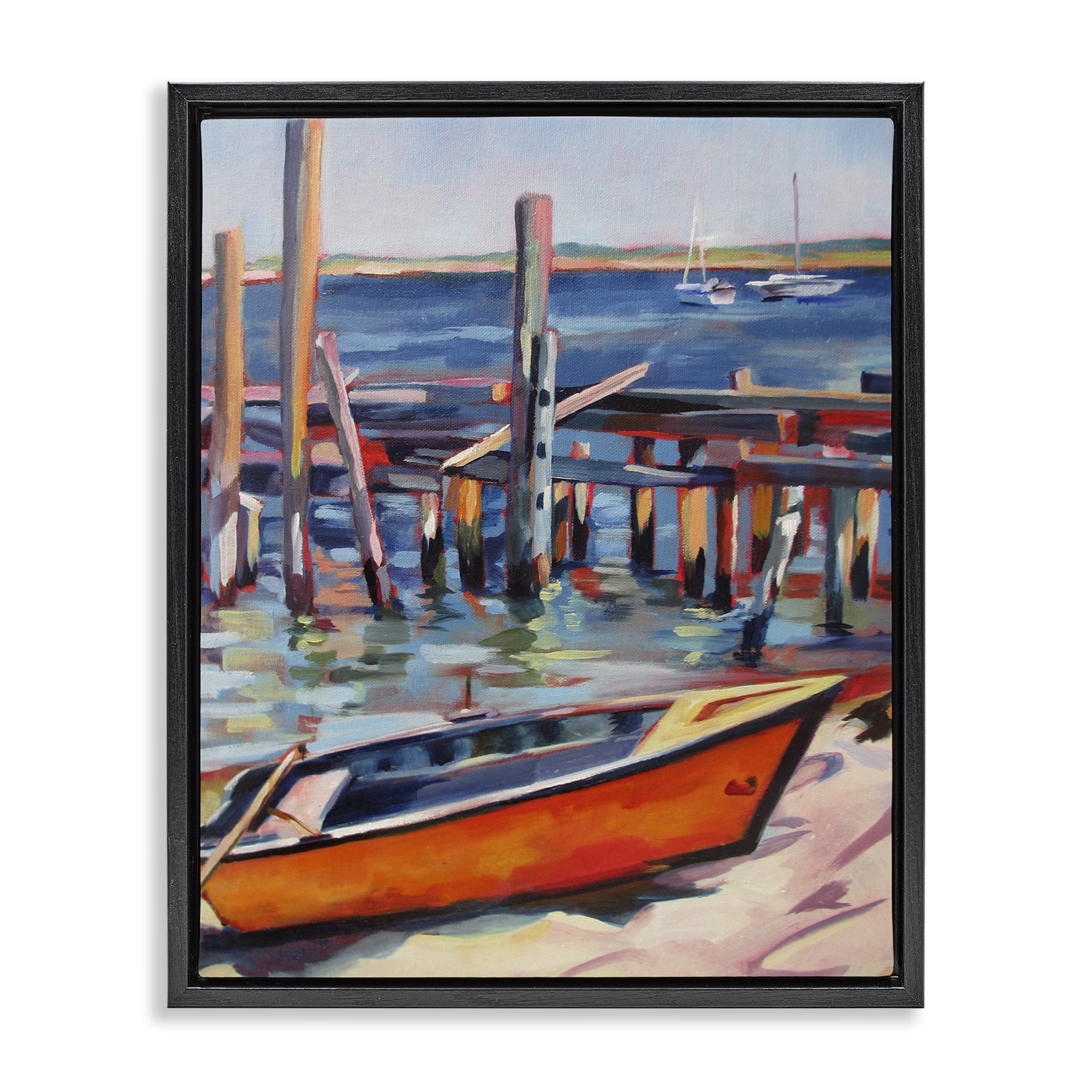 Stupell Industries Provincetown Harbor Boat Black Framed Floater Canvas Wall Art, design by Maxine Shore