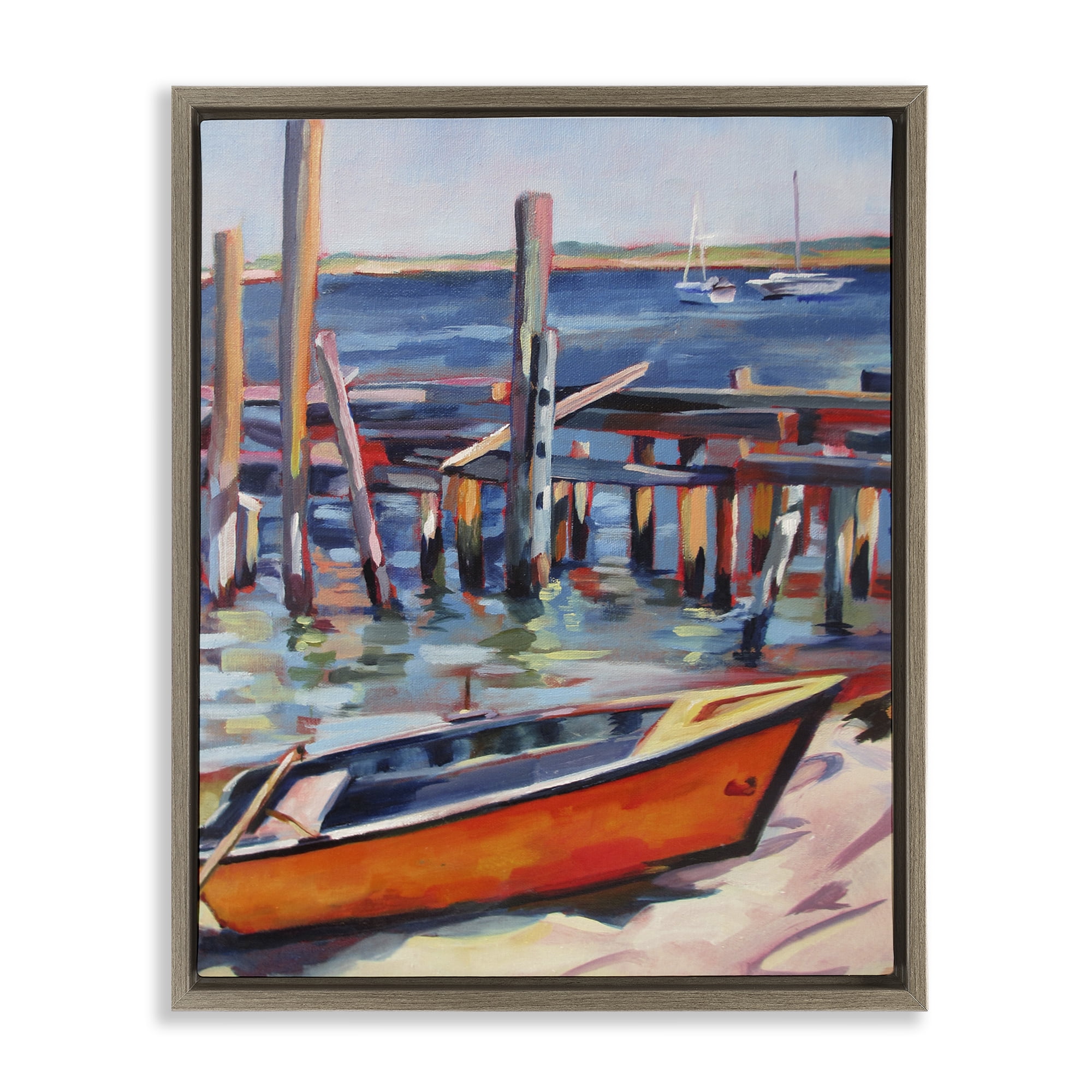 Stupell Industries Provincetown Harbor Boat Brown Framed Floater Canvas Wall Art, design by Maxine Shore