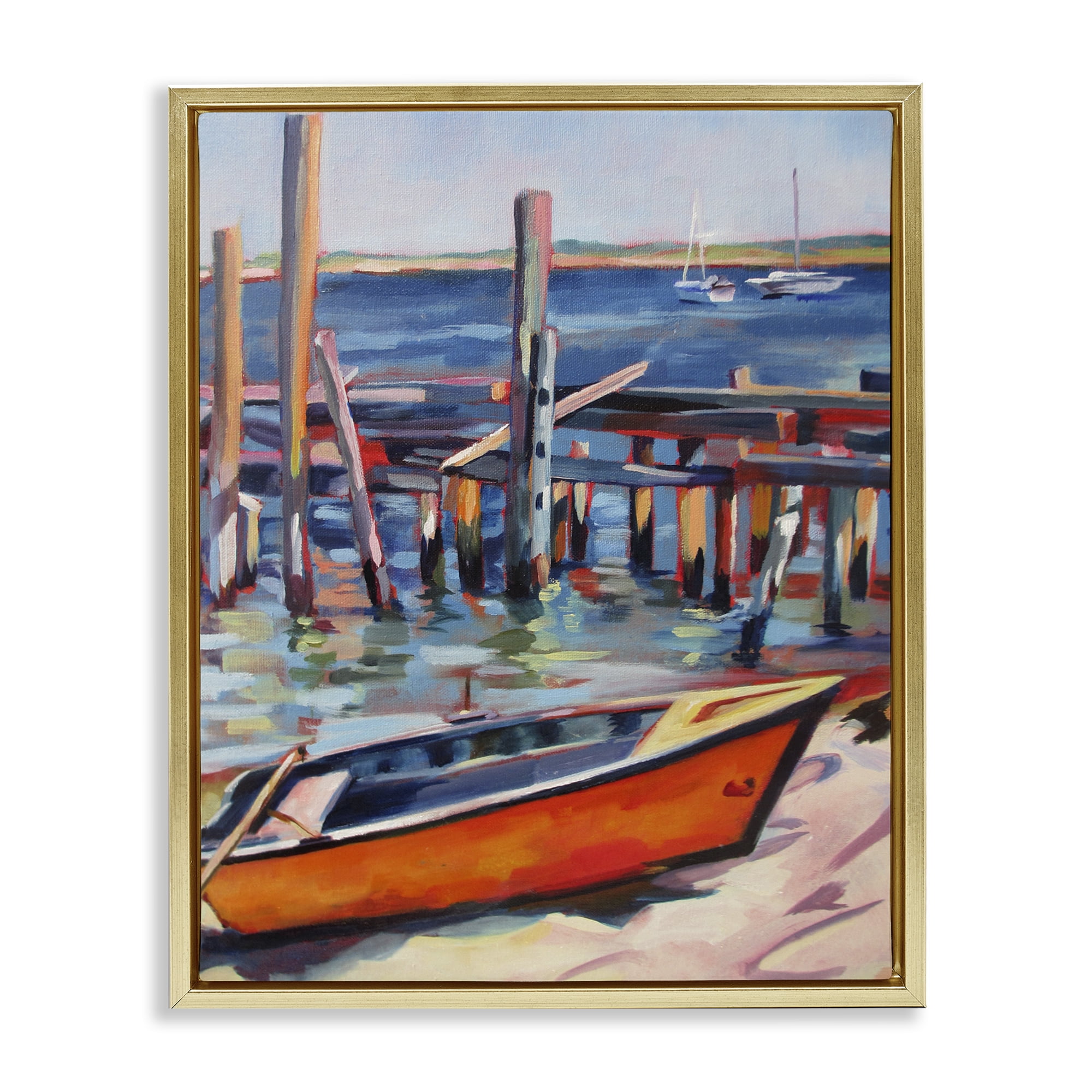 Stupell Industries Provincetown Harbor Boat Gold Framed Floater Canvas Wall Art, design by Maxine Shore