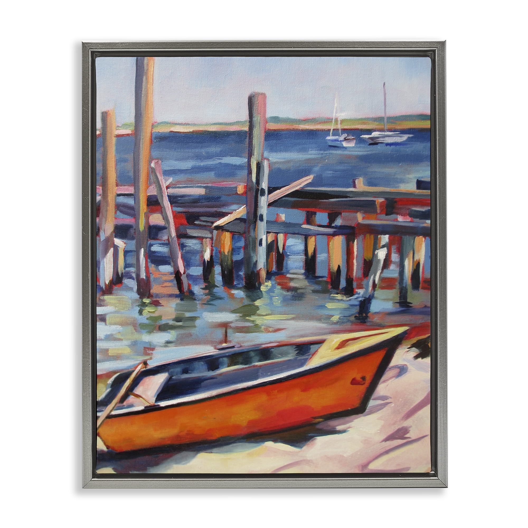 Stupell Industries Provincetown Harbor Boat Gray Framed Floater Canvas Wall Art, design by Maxine Shore