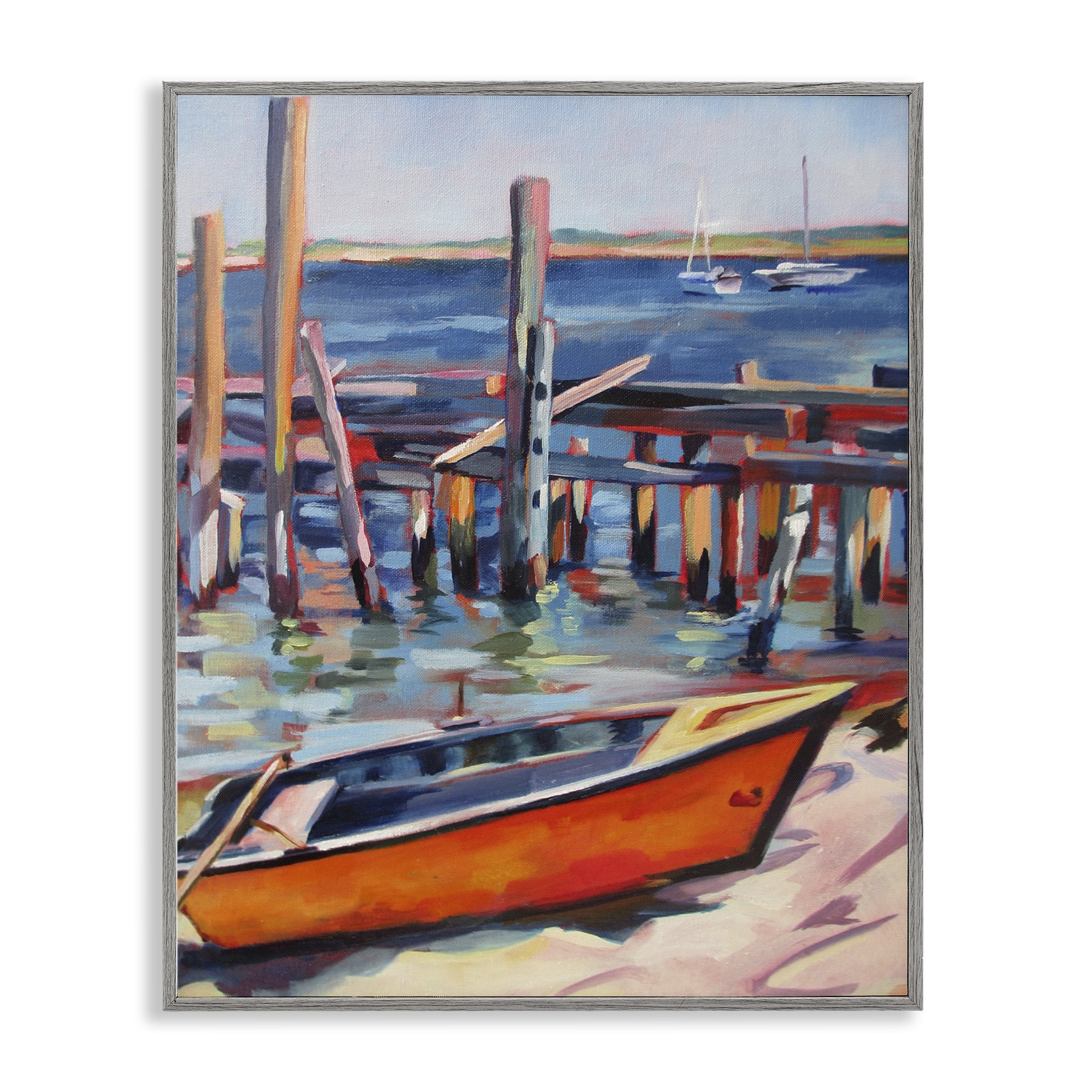 Stupell Industries Provincetown Harbor Boat Gray Framed Giclee Art, design by Maxine Shore