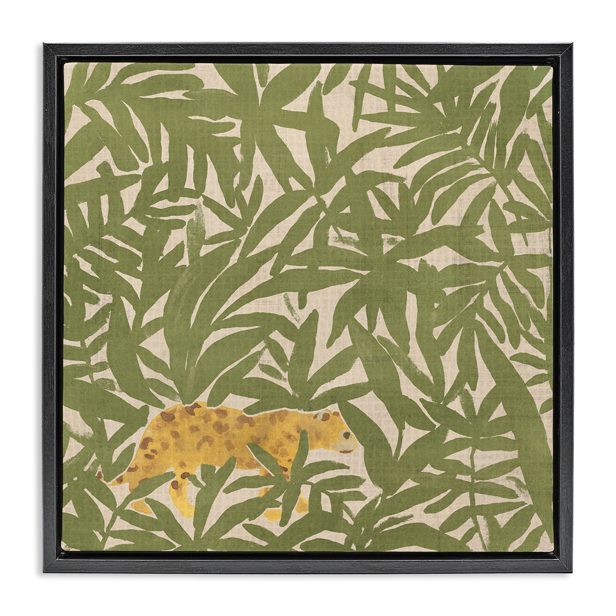 Stupell Industries Prowling Cheetah in Plants Botanical & Floral Painting Black Floater Framed Canvas Art Print Wall Art, 18 x 18