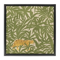 Stupell Industries Prowling Cheetah in Plants Botanical & Floral Painting Black Floater Framed Canvas Art Print Wall Art, 18 x 18