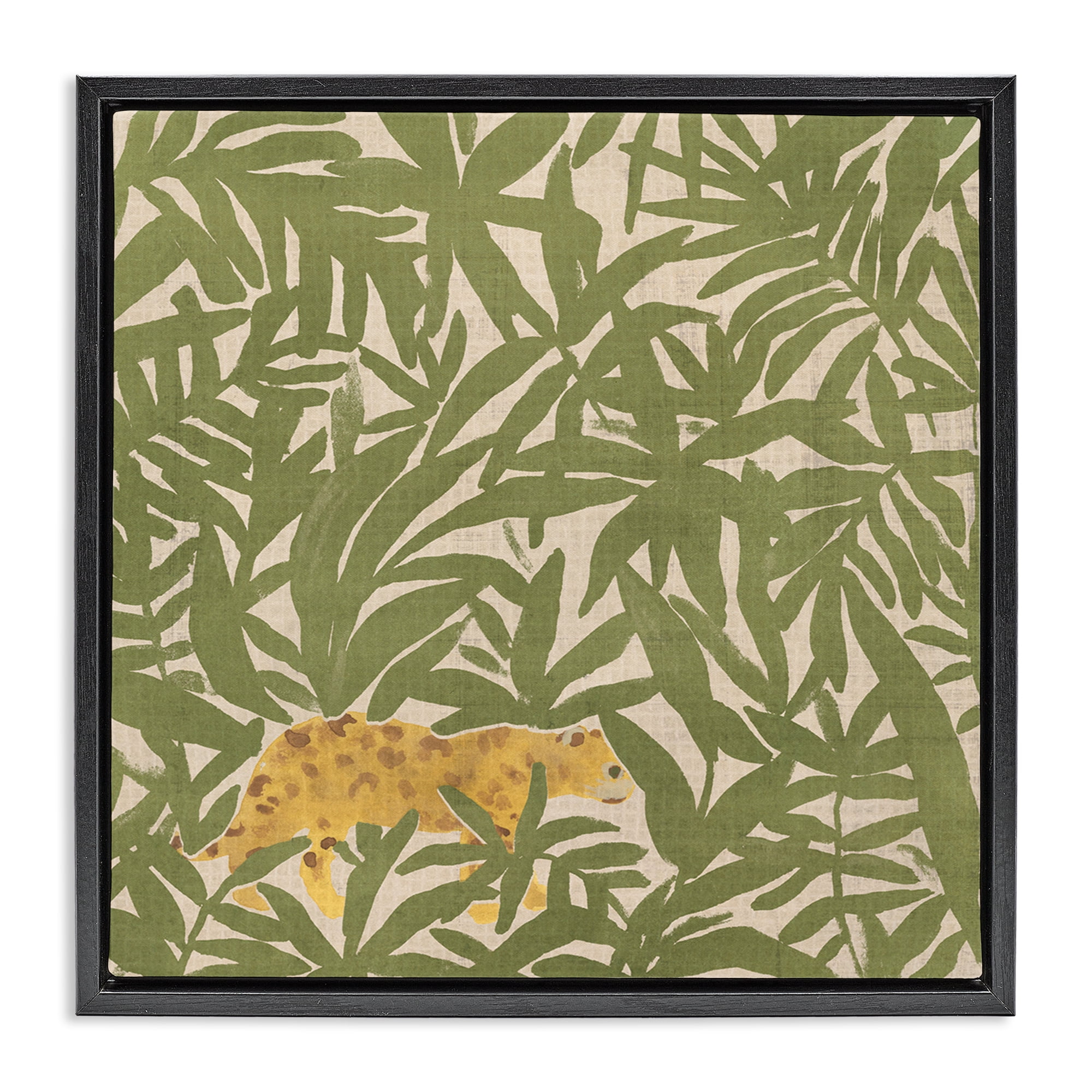 Stupell Industries Prowling Cheetah in Plants Botanical & Floral Painting Black Floater Framed Canvas Art Print Wall Art, 25 x 25