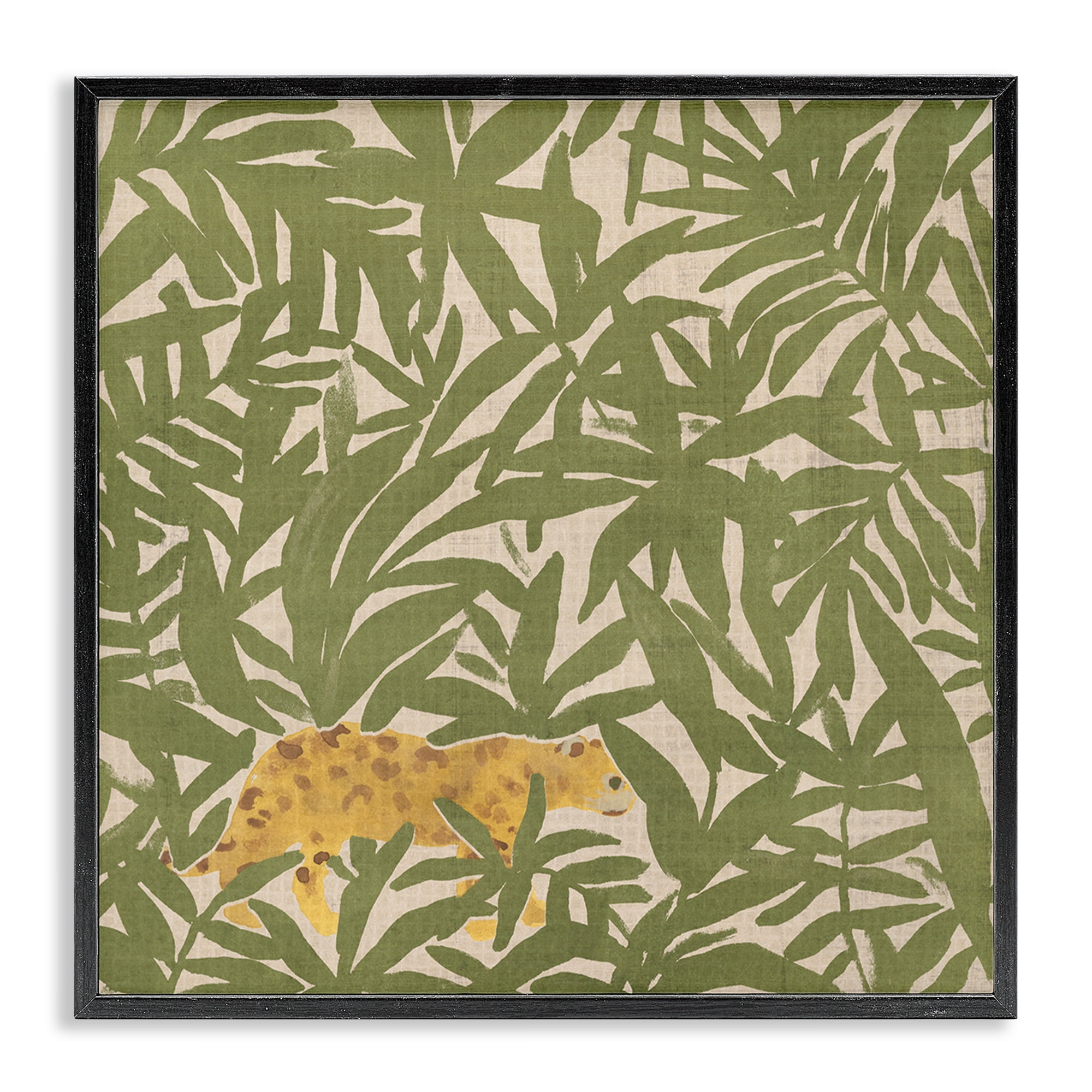Stupell Industries Prowling Cheetah in Plants Botanical & Floral Painting Black Framed Art Print Wall Art, 17 x 17