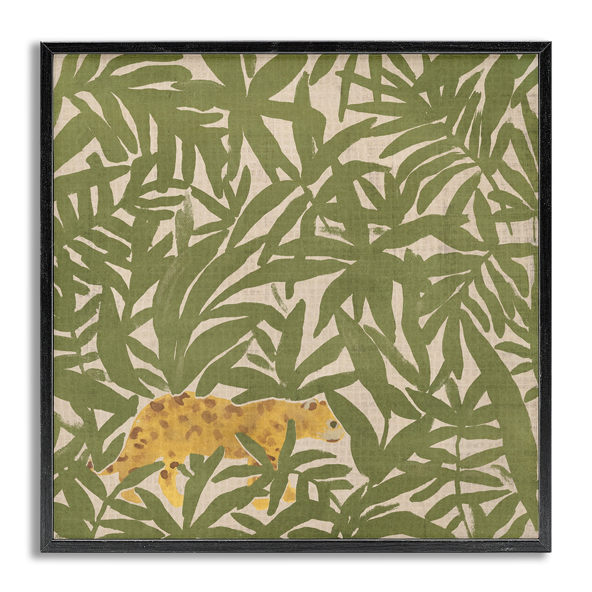 Stupell Industries Prowling Cheetah in Plants Botanical & Floral Painting Gray Framed Art Print Wall Art, 24 x 24