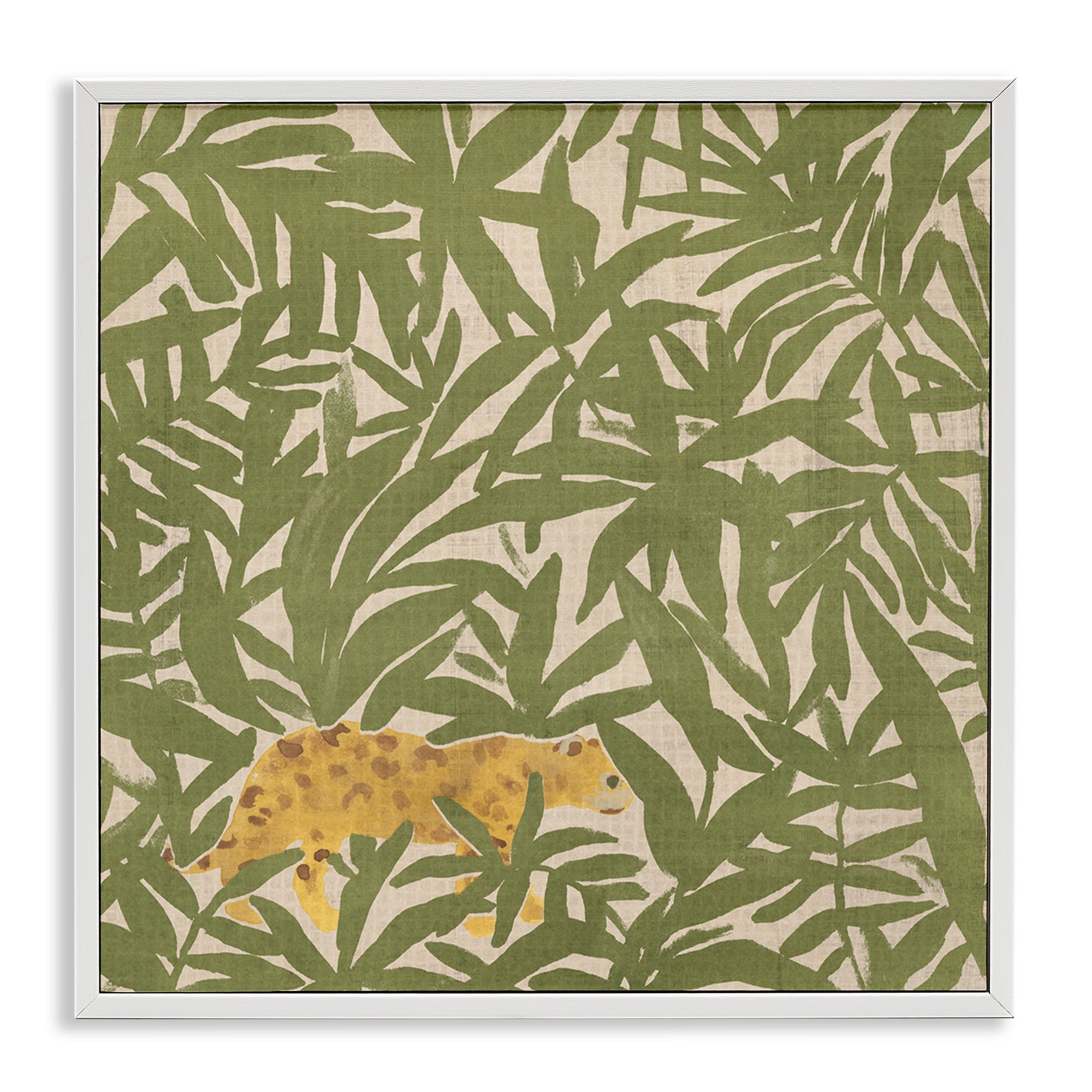 Stupell Industries Prowling Cheetah in Plants Botanical & Floral Painting White Framed Art Print Wall Art, 17 x 17