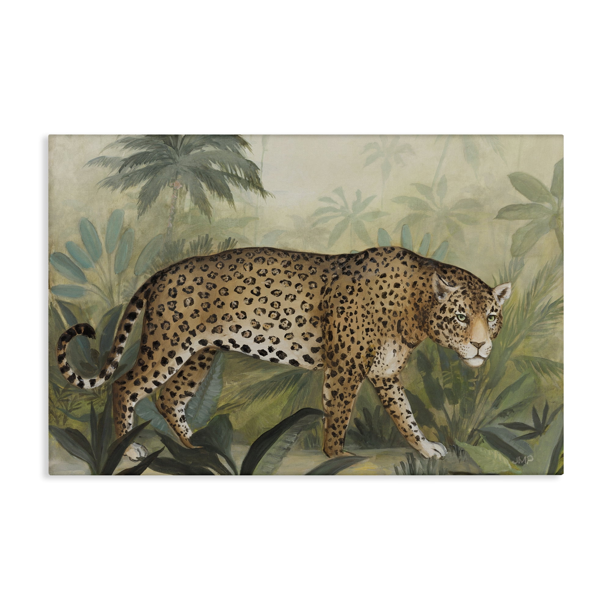 Stupell Industries Prowling Leopard in Forest Landscape Painting Gallery Wrapped Canvas Art Print Wall Art, 45 x 30
