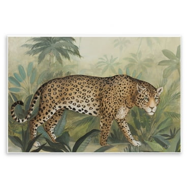 Stupell Industries Prowling Leopard in Forest Landscape Painting Unframed Art Print Wall Art, 15 x 10