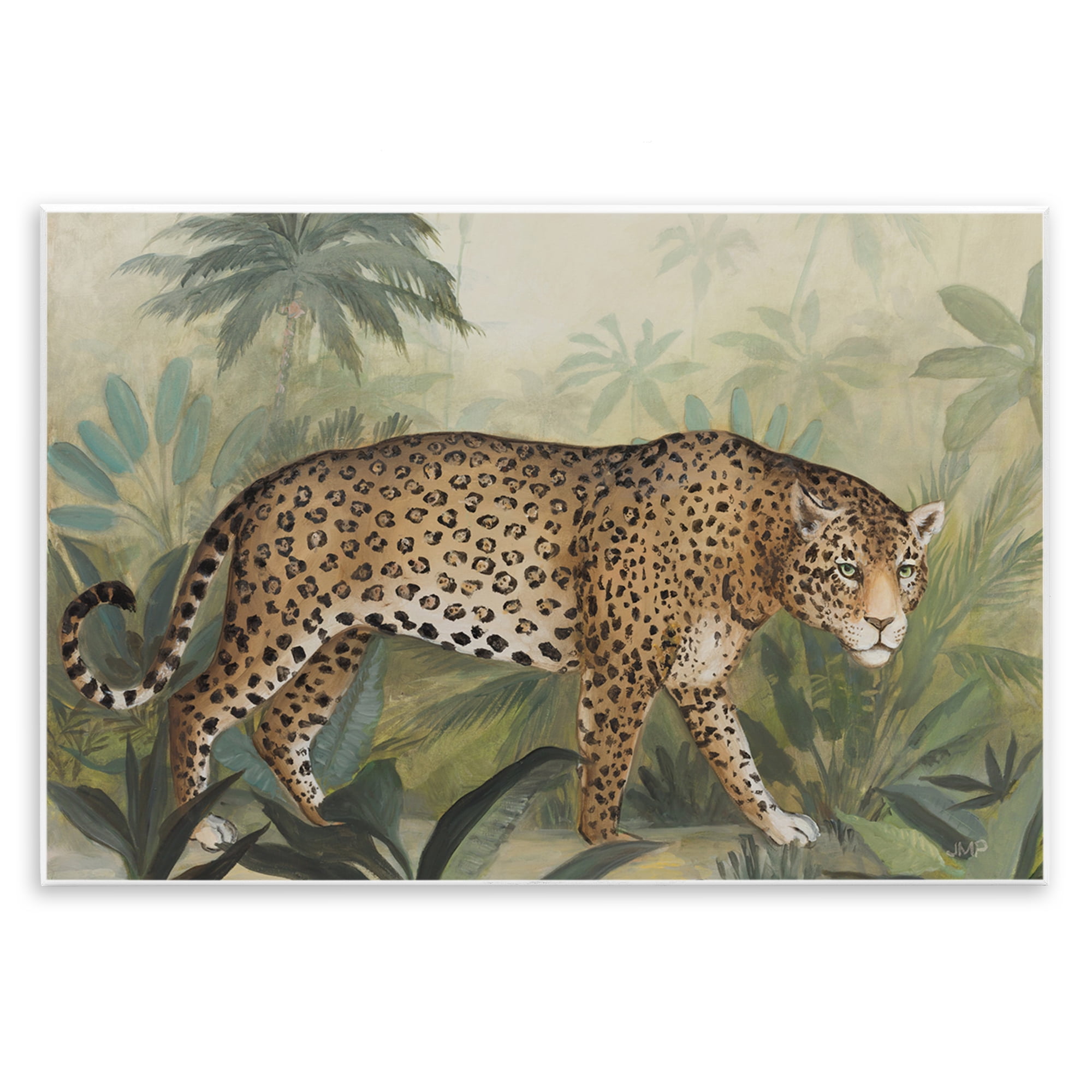 Stupell Industries Prowling Leopard in Forest Landscape Painting Unframed Art Print Wall Art, 19 x 13