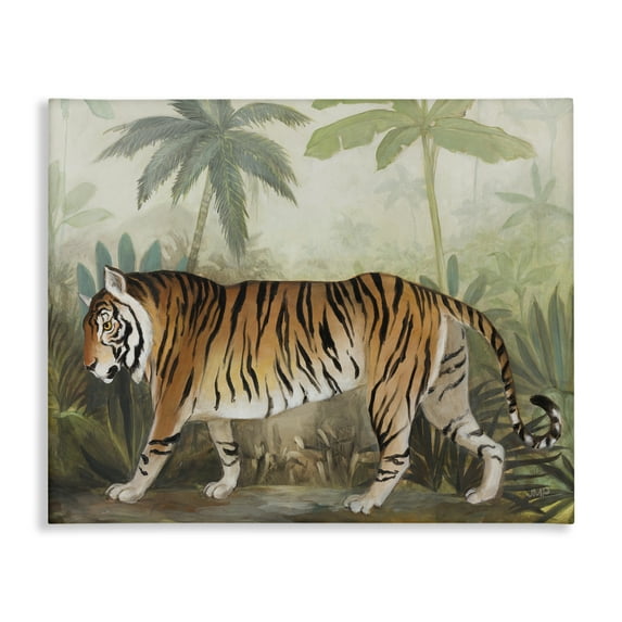 Stupell Industries Prowling Tiger in Forest Landscape Painting Gallery Wrapped Canvas Art Print Wall Art, 20 x 16