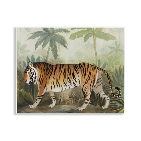Stupell Industries Prowling Tiger in Forest Landscape Painting Unframed Art Print Wall Art, 14 x 11