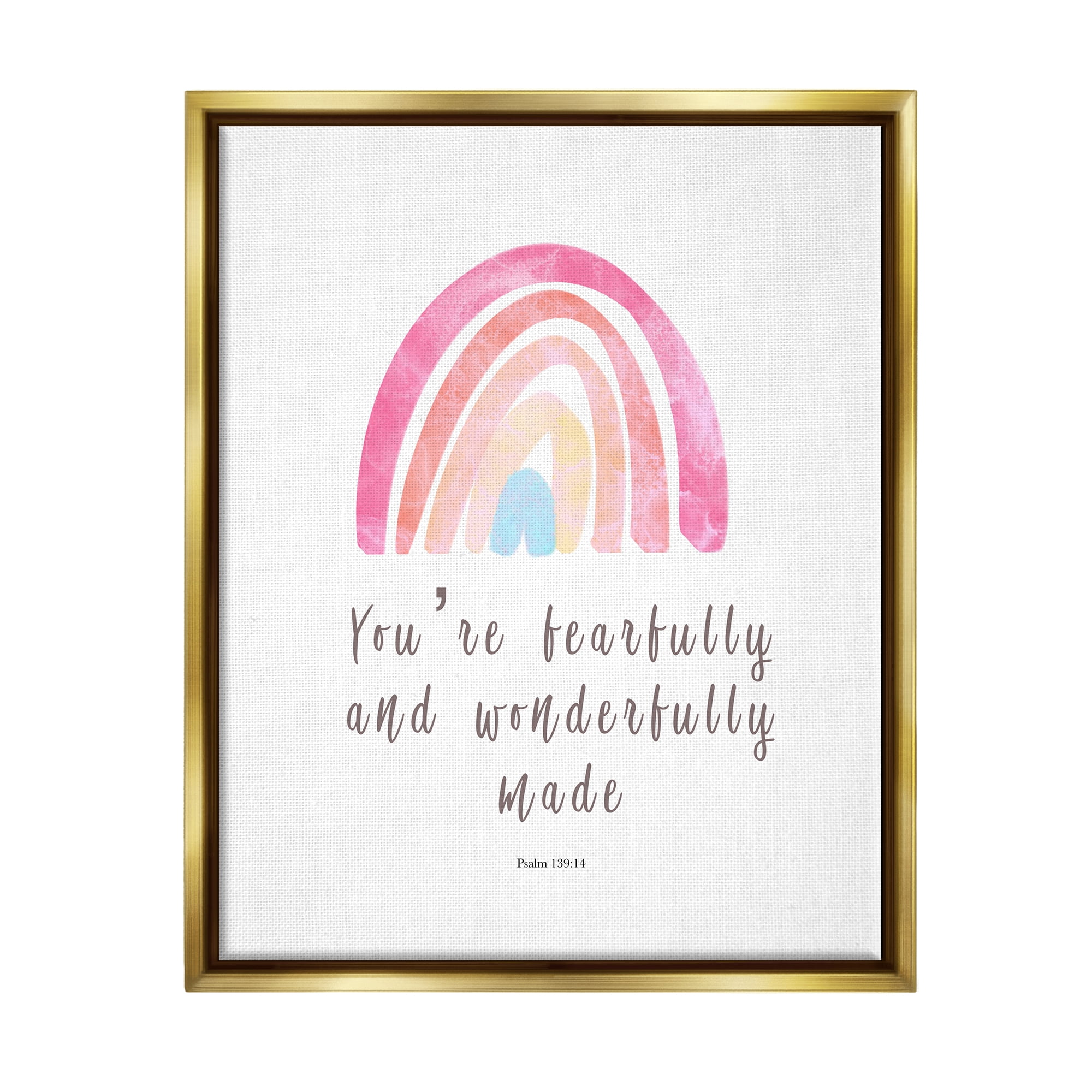 Stupell Industries Psalm 139:14 Rainbow Religious Painting Gold Floater Framed Art Print Wall Art, 17 x 21