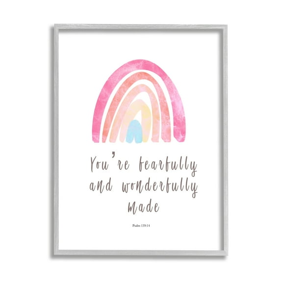 Stupell Industries Psalm 139:14 Rainbow Religious Painting Gray Framed Art Print Wall Art, 16 x 20