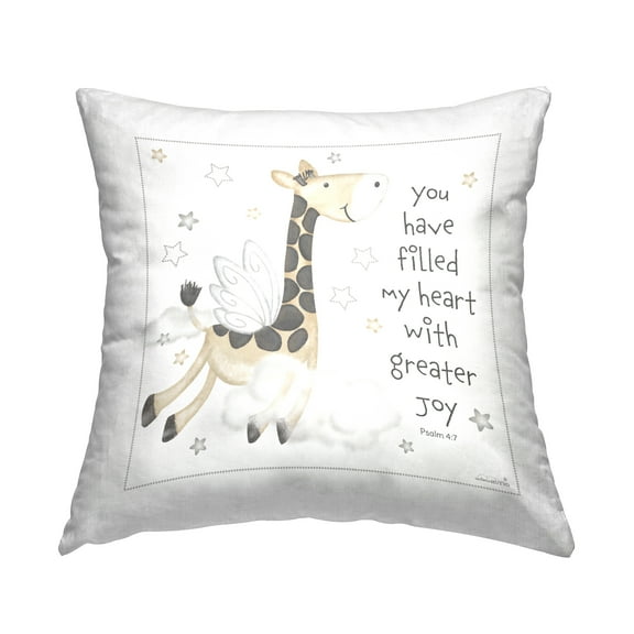 Stupell Industries Psalm 4:7 Giraffe Phrase Square Decorative Printed Throw Pillow, 18 x 18