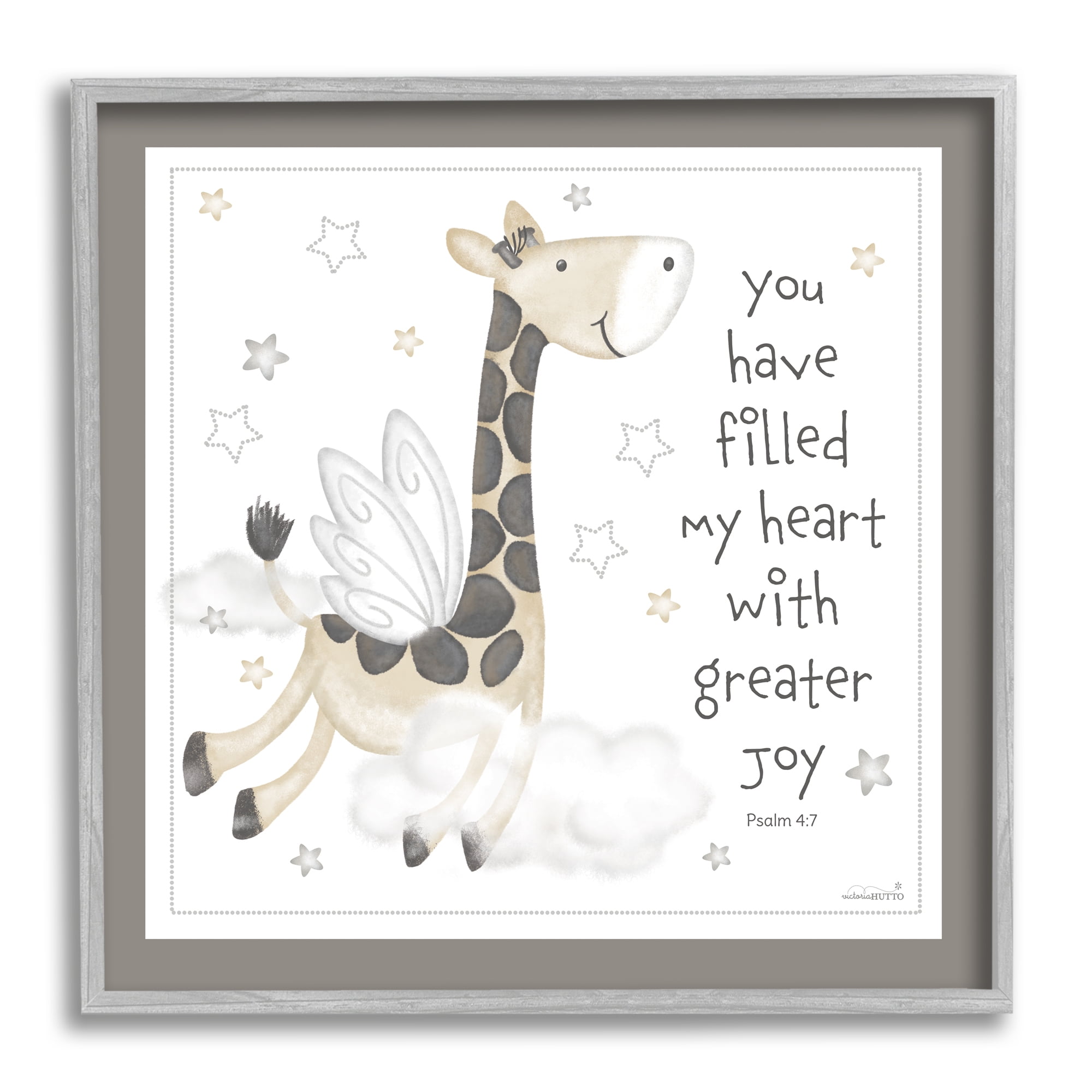 Stupell Industries Psalm Verse Giraffe Animals & Insects Painting Gray Framed Art Print Wall Art, 24 x 24