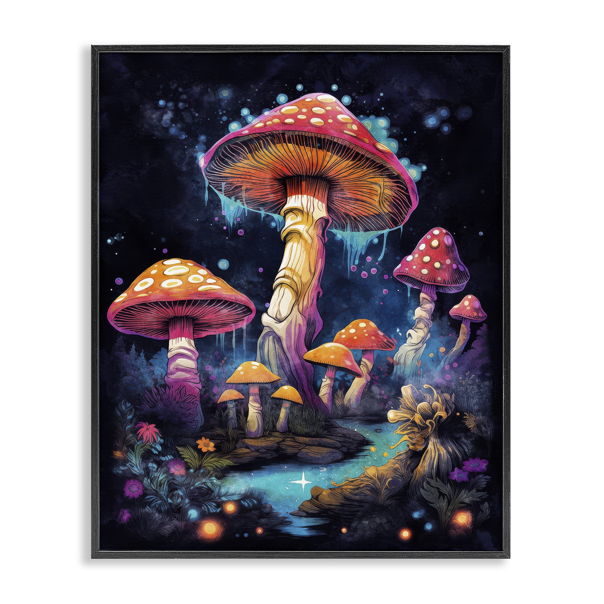 Stupell Industries Psychedelic Mushroom Scene Landscape & Nature Painting Black Framed Art Print Wall Art, 11 x 14