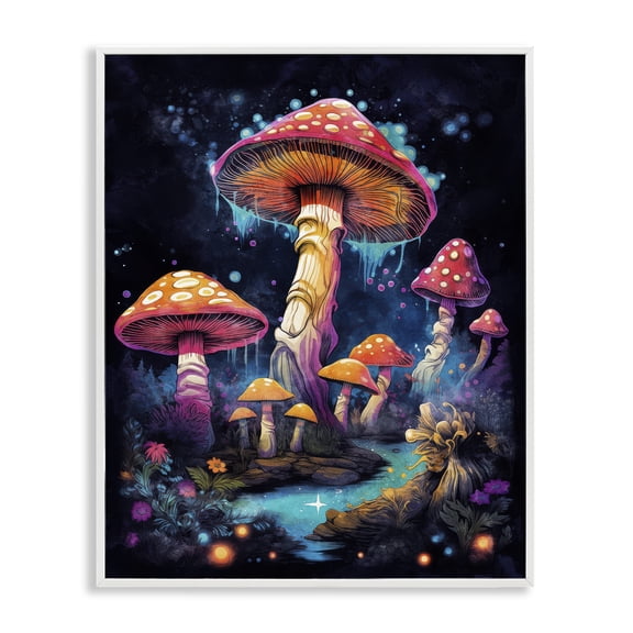 Stupell Industries Psychedelic Mushroom Scene Landscape & Nature Painting White Framed Art Print Wall Art, 16 x 20