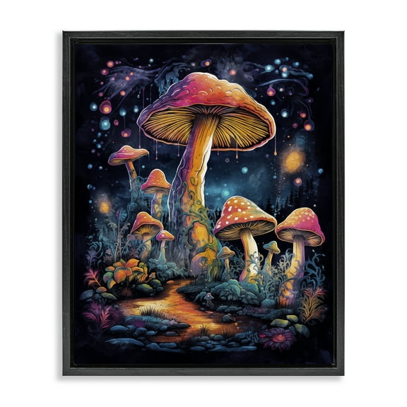 Stupell Industries Psychedelic Mushrooms Nature Landscape & Nature Painting Black Floater Framed Canvas Art Print Wall Art, 17 x 21