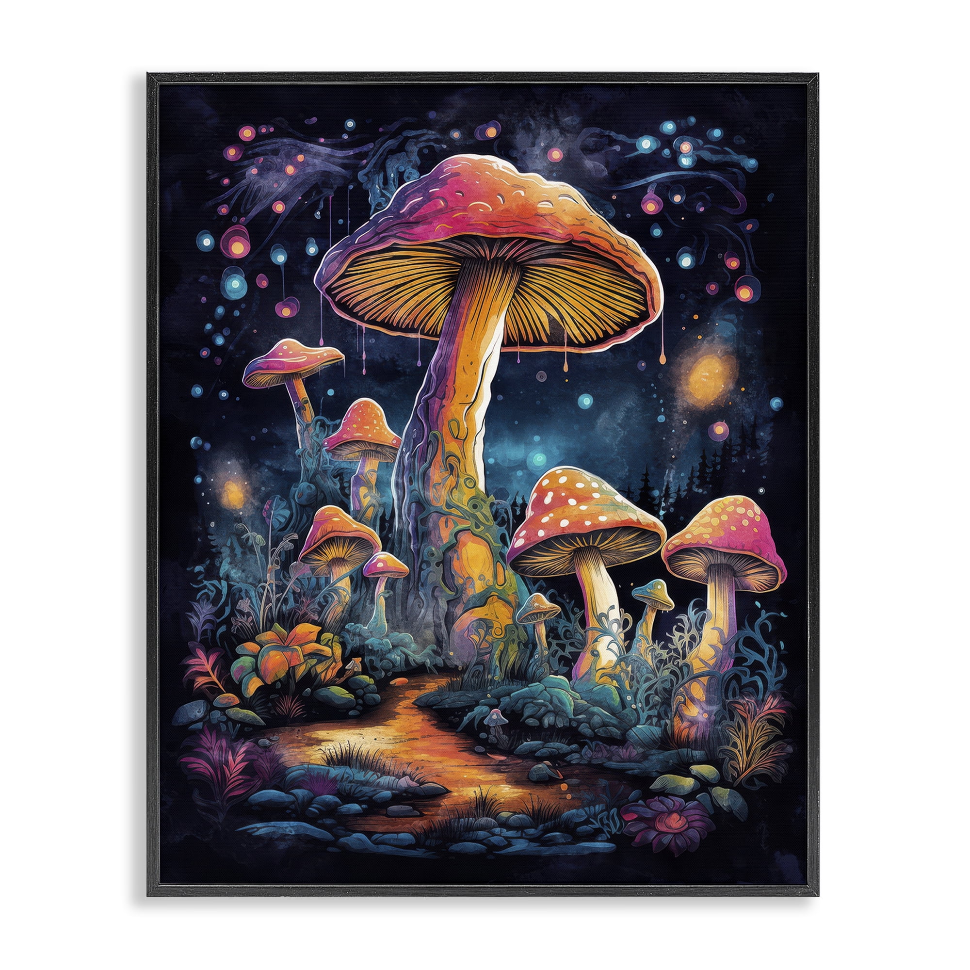 Stupell Industries Psychedelic Mushrooms Nature Landscape & Nature Painting Black Framed Art Print Wall Art, 11 x 14
