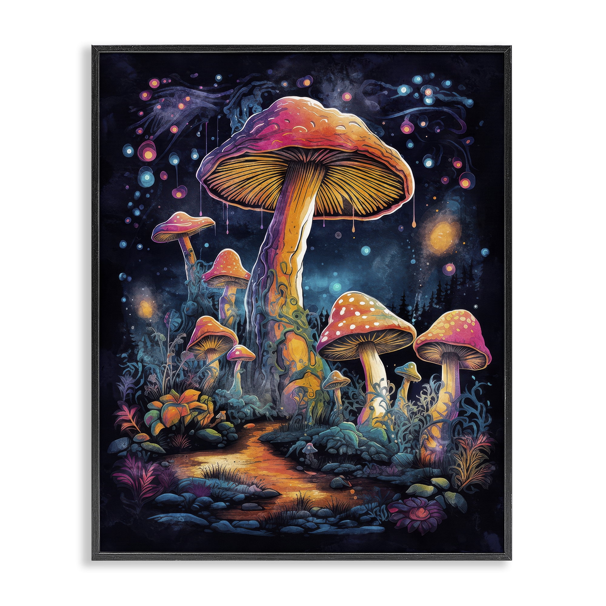 Stupell Industries Psychedelic Mushrooms Nature Landscape & Nature Painting Black Framed Art Print Wall Art, 16 x 20