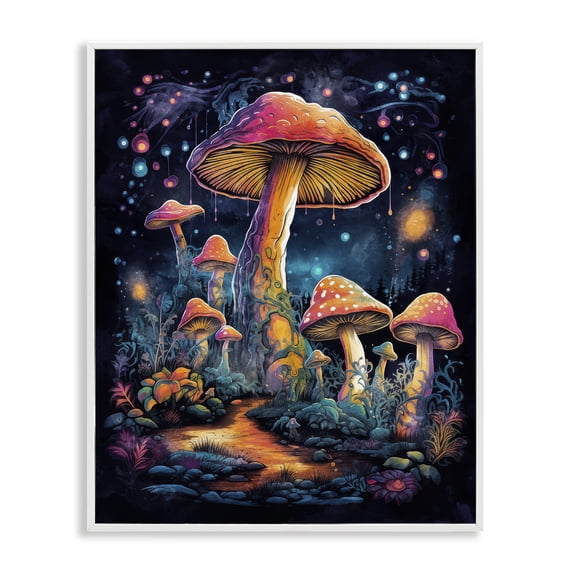 Stupell Industries Psychedelic Mushrooms Nature Landscape & Nature Painting White Framed Art Print Wall Art, 11 x 14