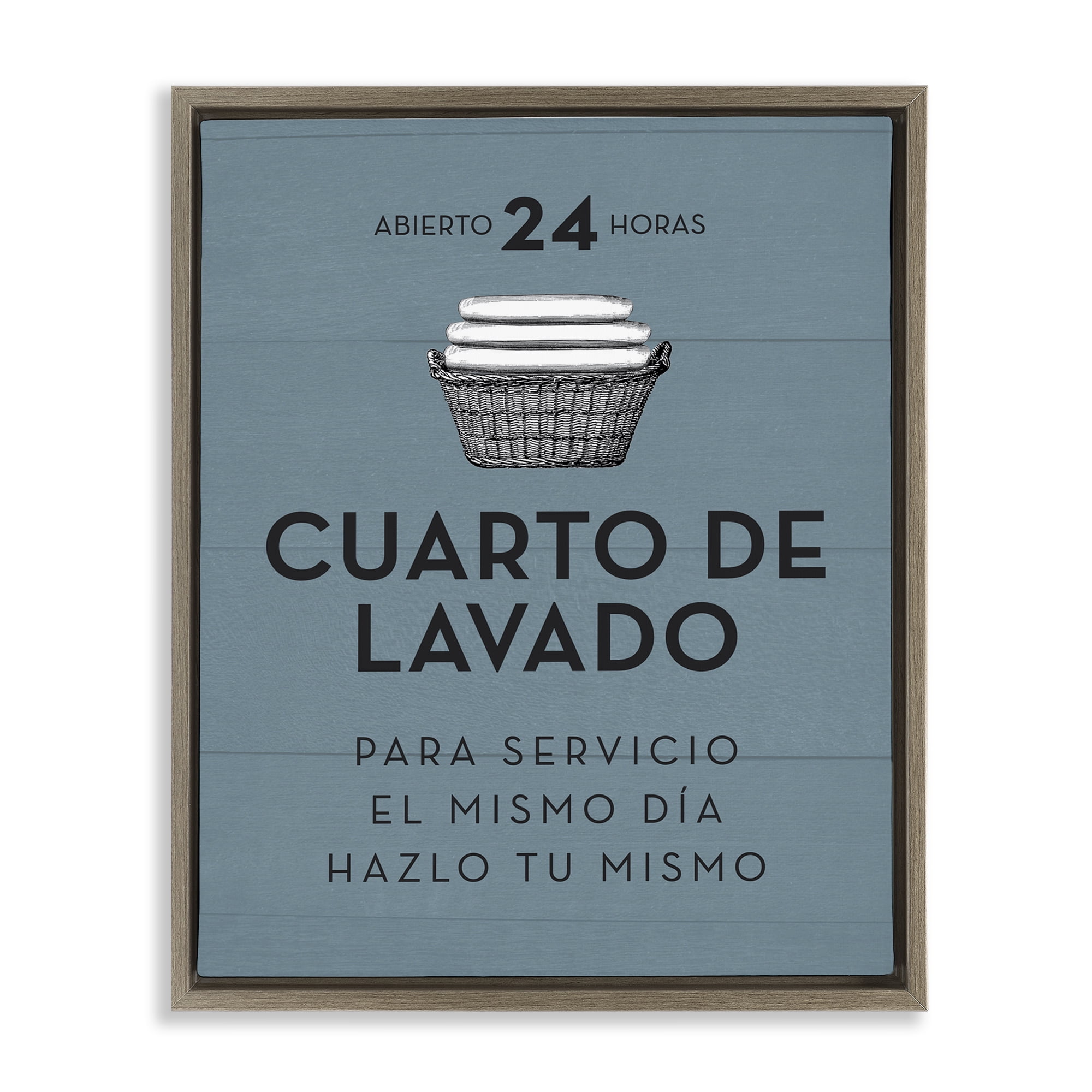Stupell Industries Publicidad Día de Lavandería, Azul Bath & Laundry Painting Brown Floater Framed Art Print Wall Art, 17 x 21