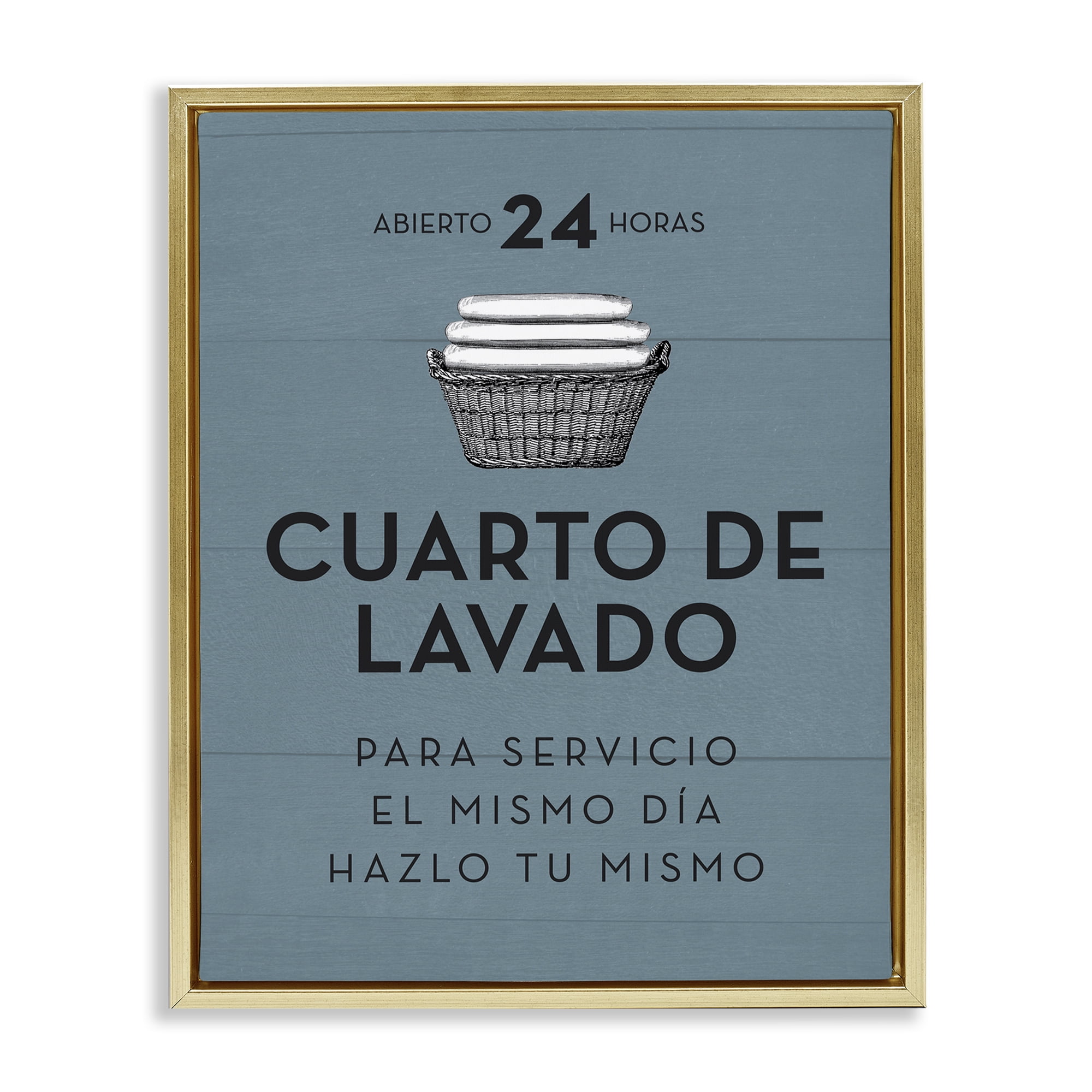 Stupell Industries Publicidad Día de Lavandería, Azul Bath & Laundry Painting Gold Floater Framed Art Print Wall Art, 17 x 21