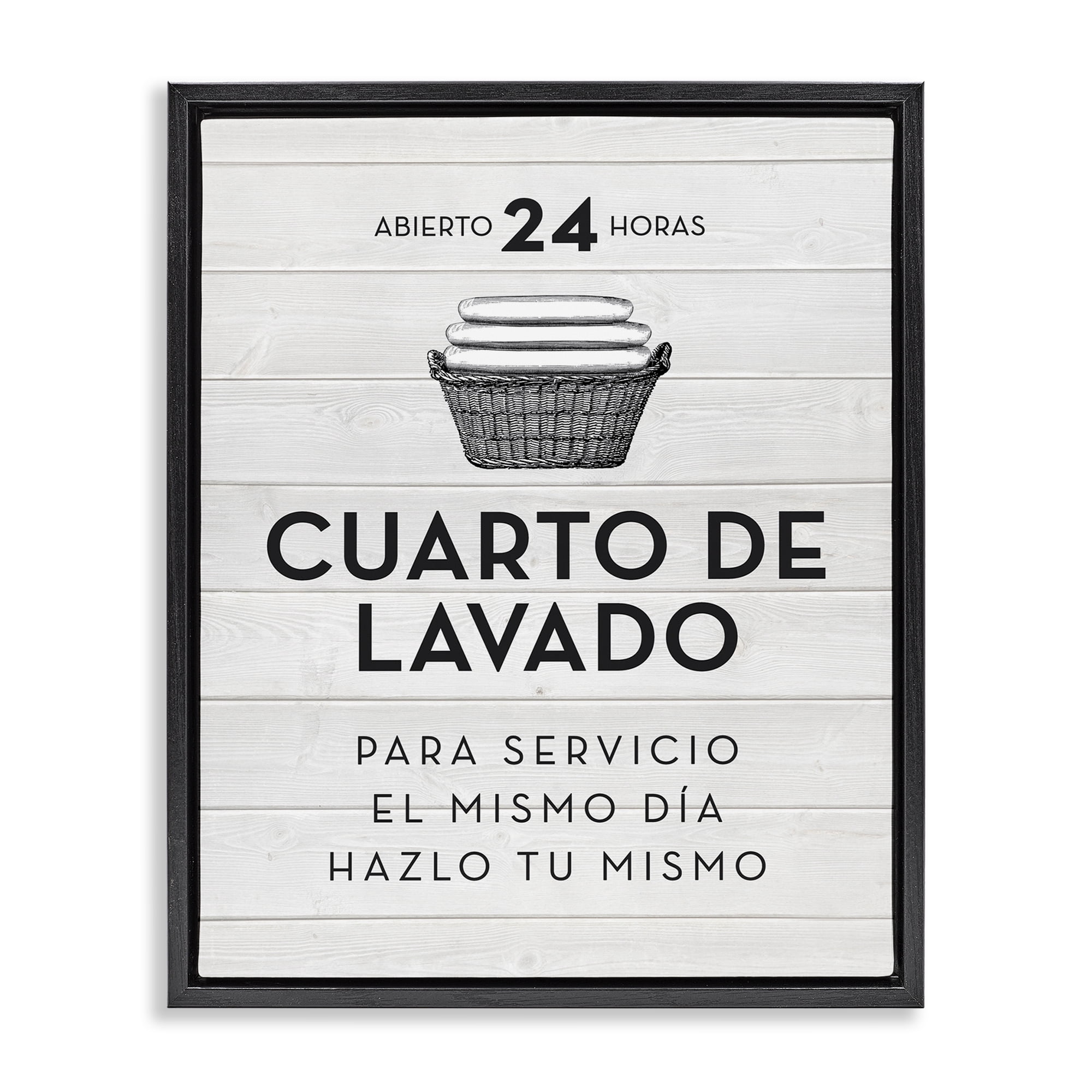 Stupell Industries Publicidad Día de Lavandería, Blanco Bath & Laundry Painting Black Floater Framed Art Print Wall Art, 25 x 31