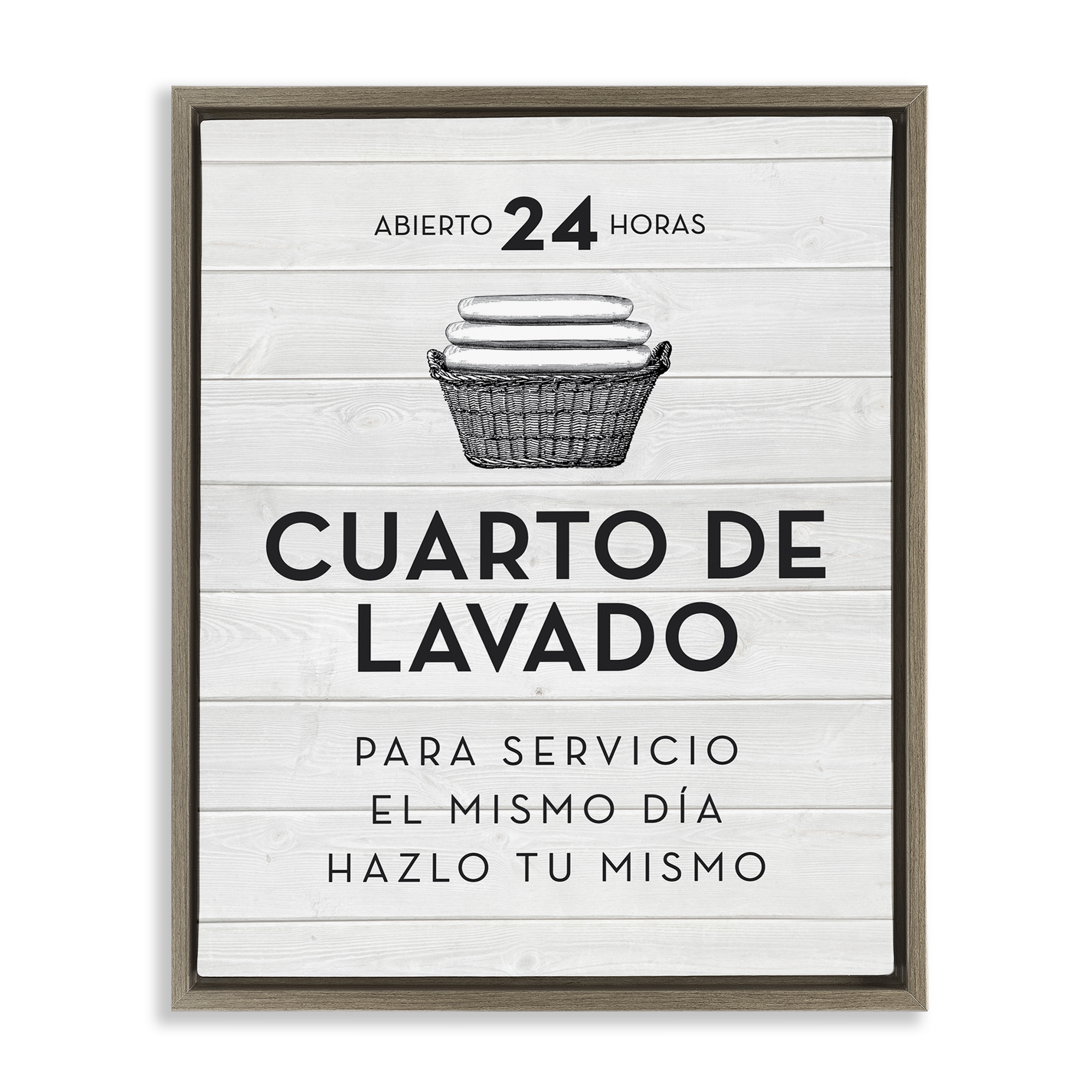 Stupell Industries Publicidad Día de Lavandería, Blanco Bath & Laundry Painting Brown Floater Framed Art Print Wall Art, 25 x 31
