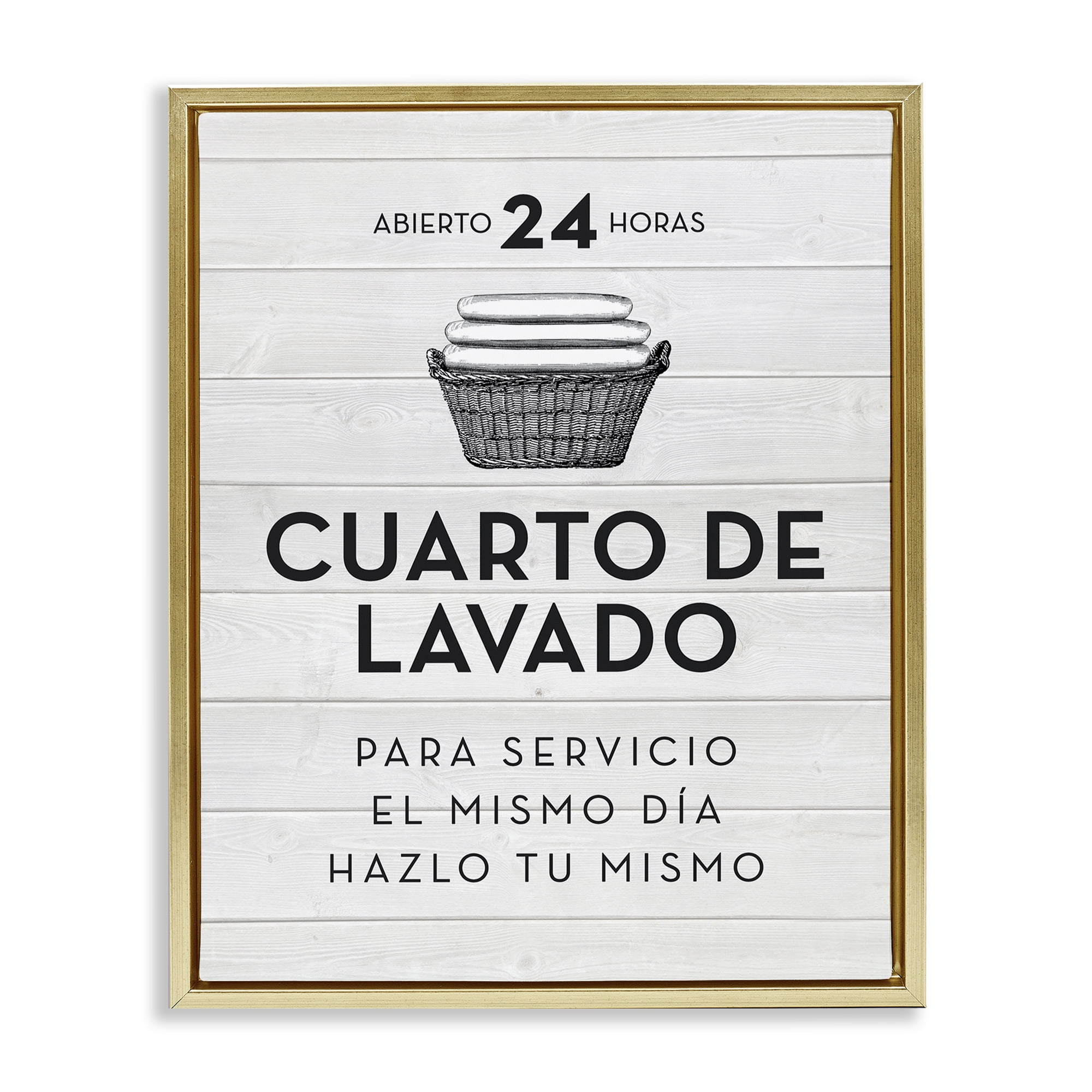 Stupell Industries Publicidad Día de Lavandería, Blanco Bath & Laundry Painting Gold Floater Framed Art Print Wall Art, 17 x 21