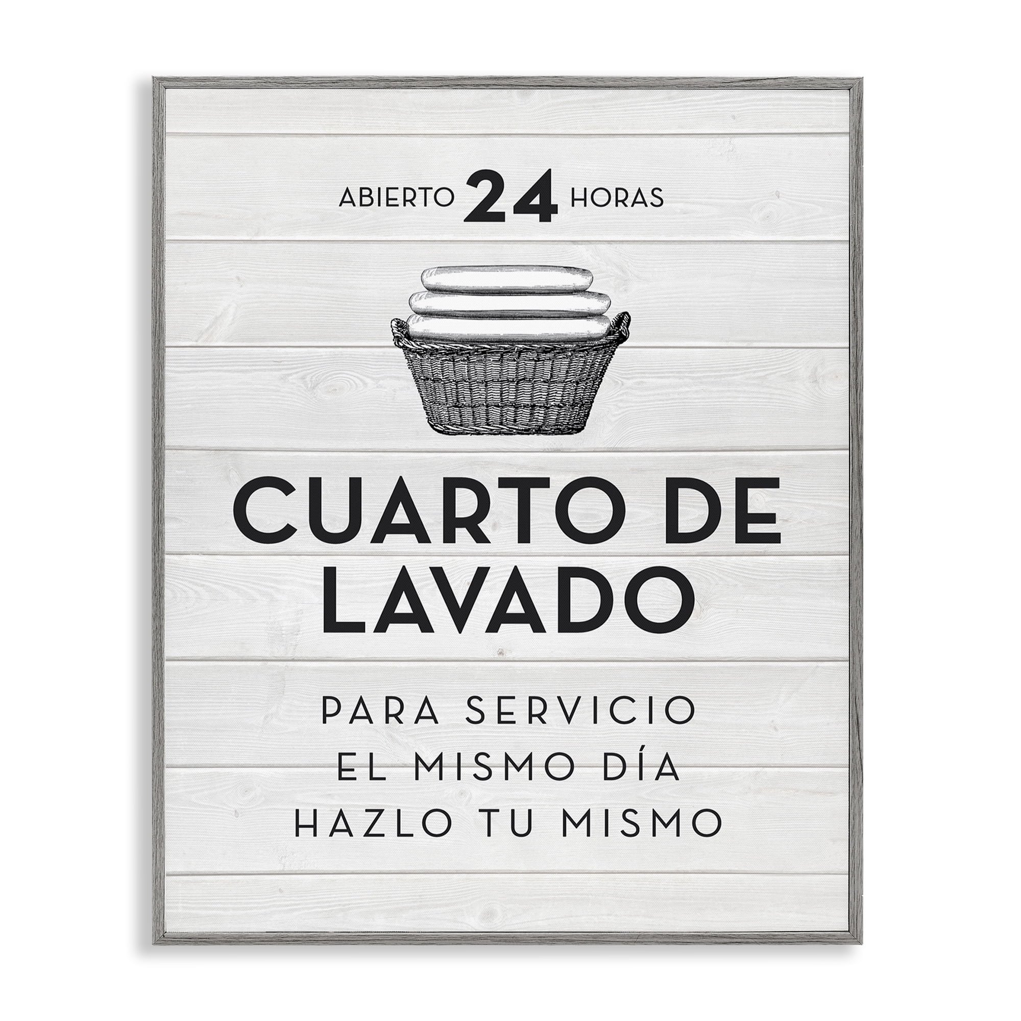 Stupell Industries Publicidad Día de Lavandería, Blanco Bath & Laundry Painting Gray Framed Art Print Wall Art, 24 x 30