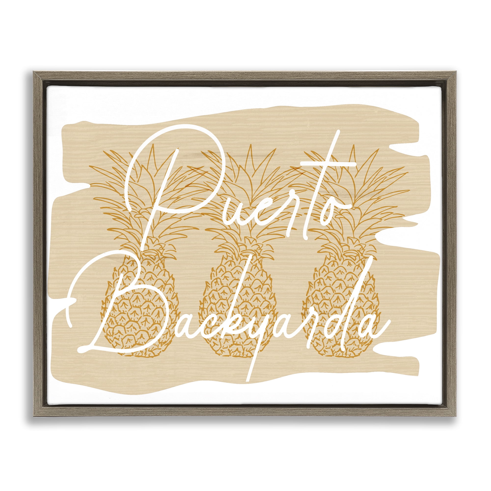 Stupell Industries Puerto Backyarda Phrase Food & Beverage Painting Brown Floater Framed Canvas Art Print Wall Art, 21 x 17