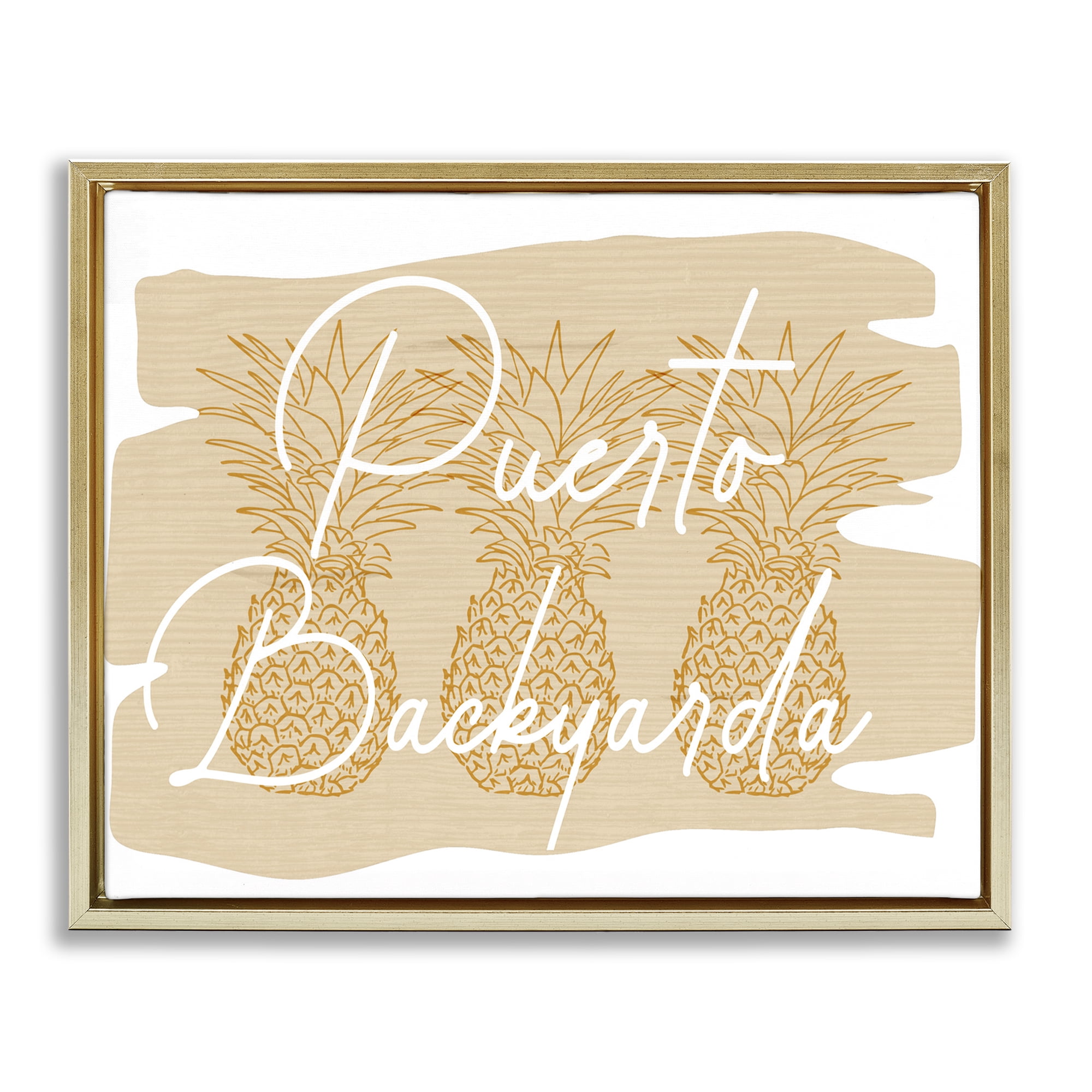 Stupell Industries Puerto Backyarda Phrase Food & Beverage Painting Gold Floater Framed Canvas Art Print Wall Art, 31 x 25
