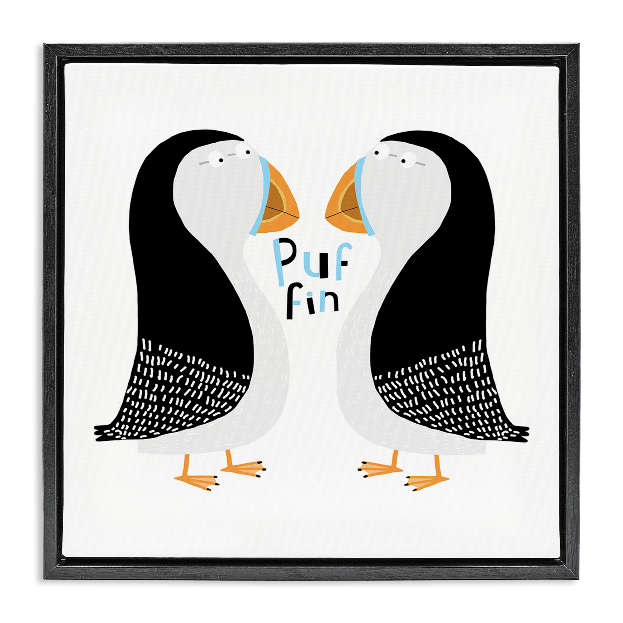 Stupell Industries Puffin Bird Duo Animals Painting Black Floater Framed Canvas Art Print Wall Art, 25 x 25