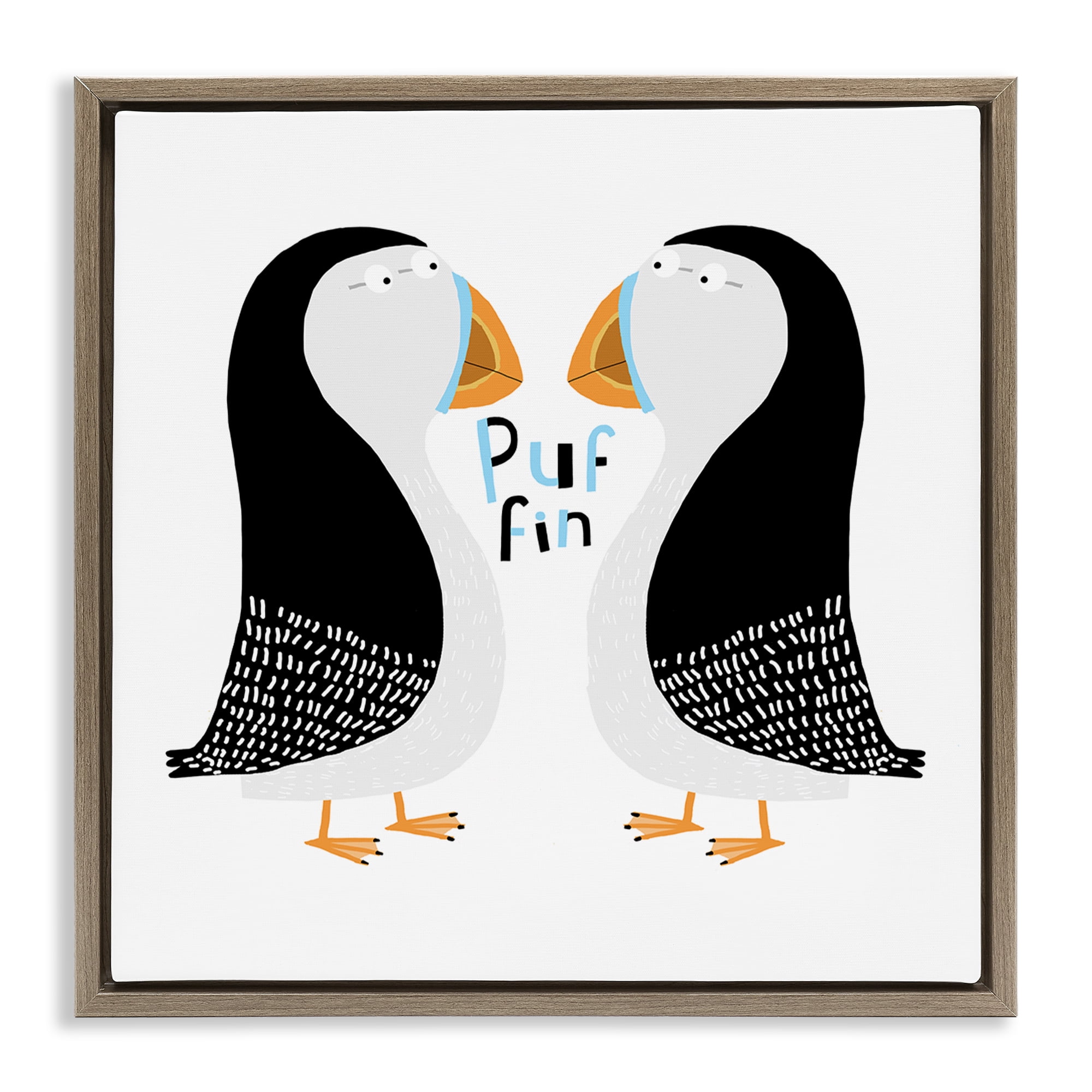 Stupell Industries Puffin Bird Duo Animals Painting Brown Floater Framed Canvas Art Print Wall Art, 18 x 18