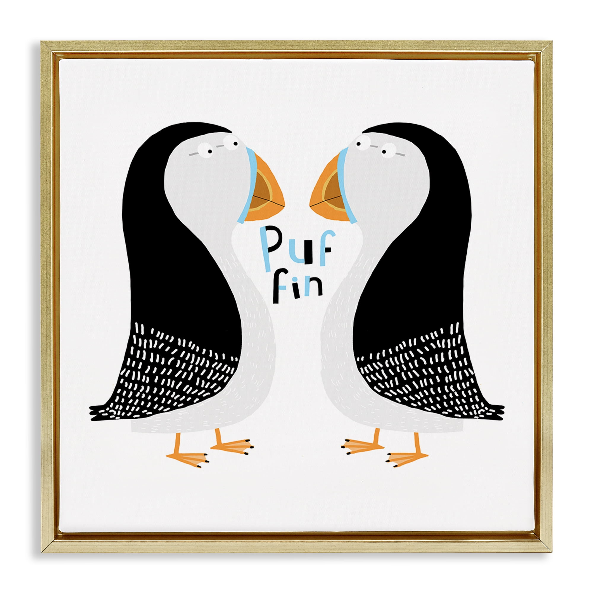 Stupell Industries Puffin Bird Duo Animals Painting Gold Floater Framed Canvas Art Print Wall Art, 25 x 25
