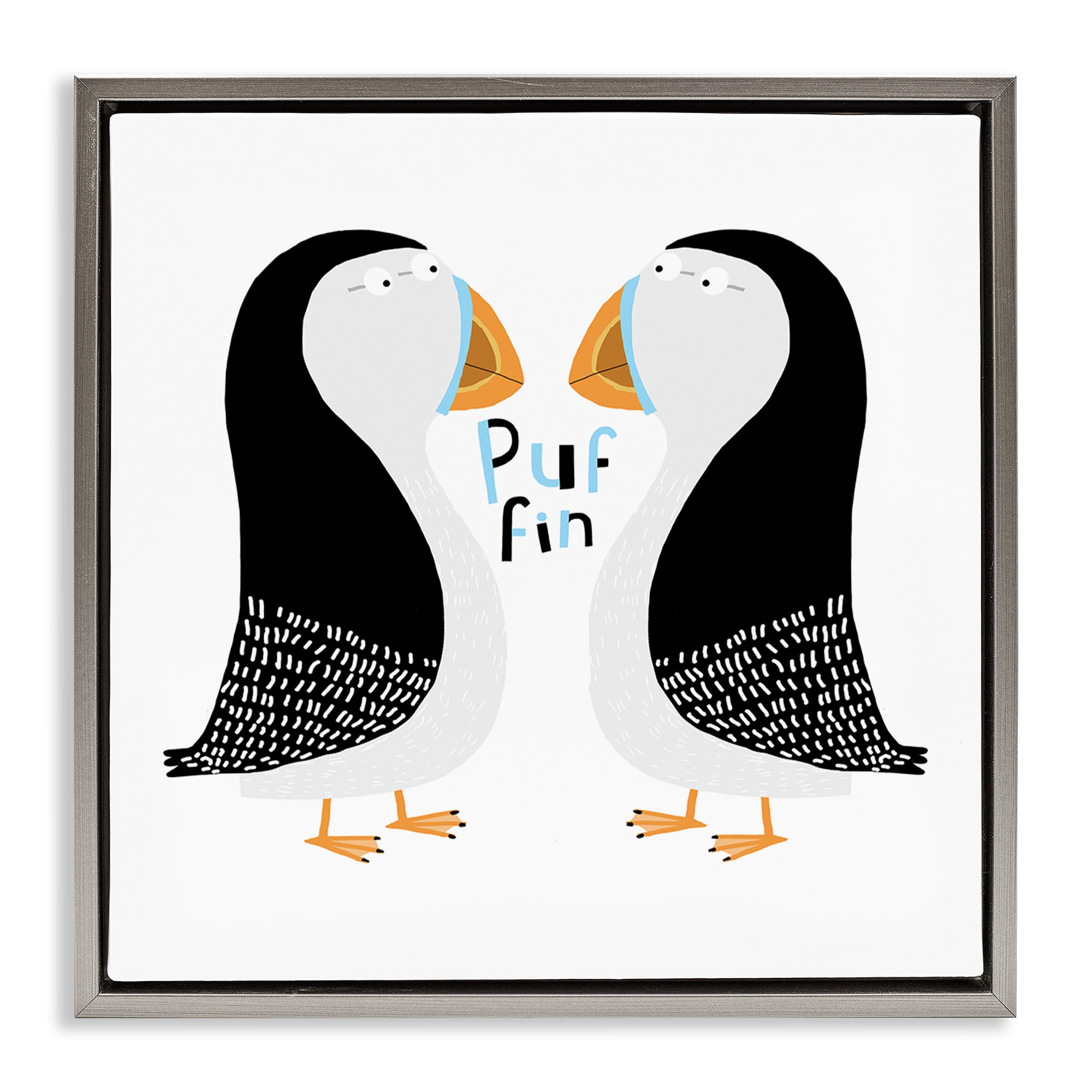 Stupell Industries Puffin Bird Duo Animals Painting Gray Floater Framed Canvas Art Print Wall Art, 18 x 18