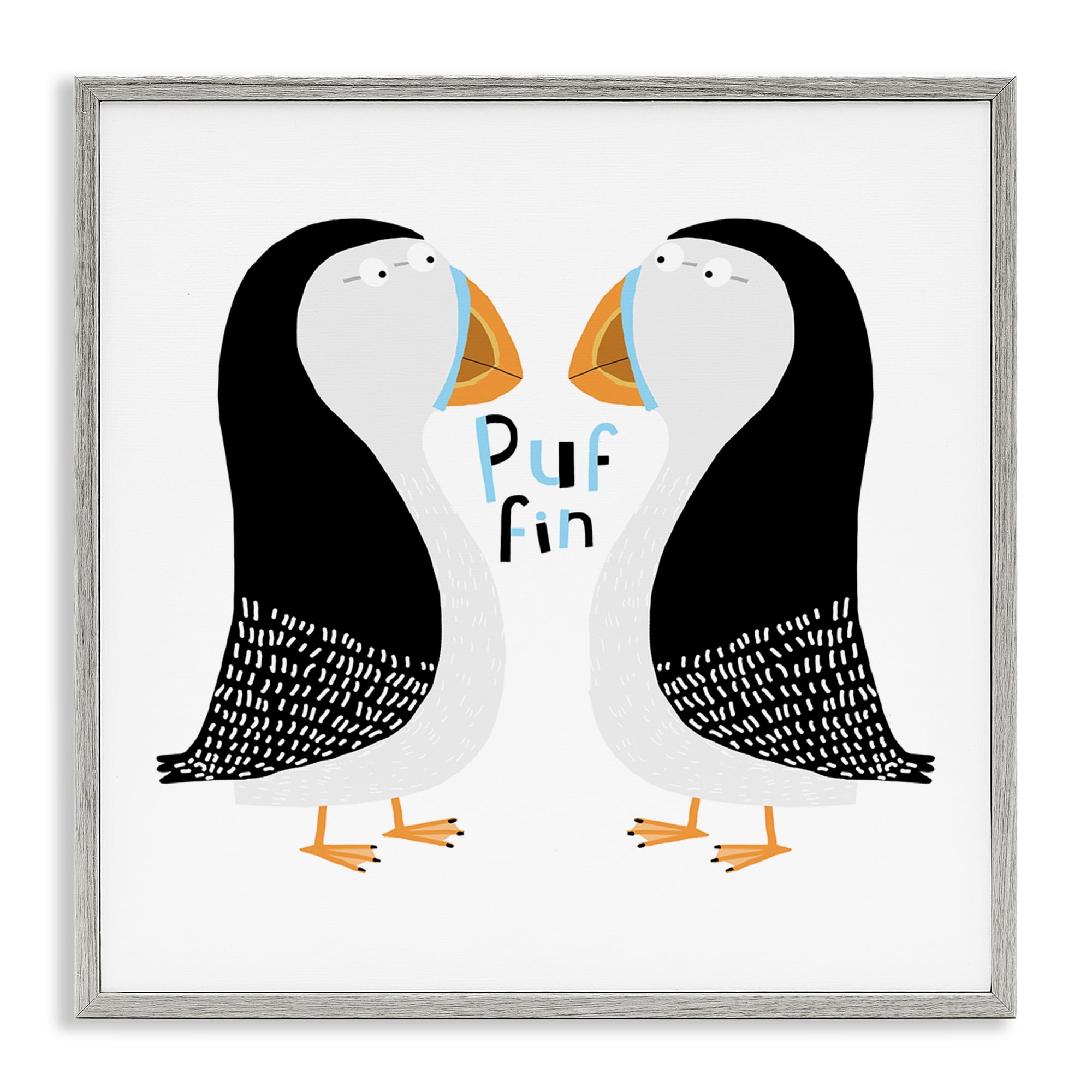 Stupell Industries Puffin Bird Duo Animals Painting Gray Framed Art Print Wall Art, 12 x 12