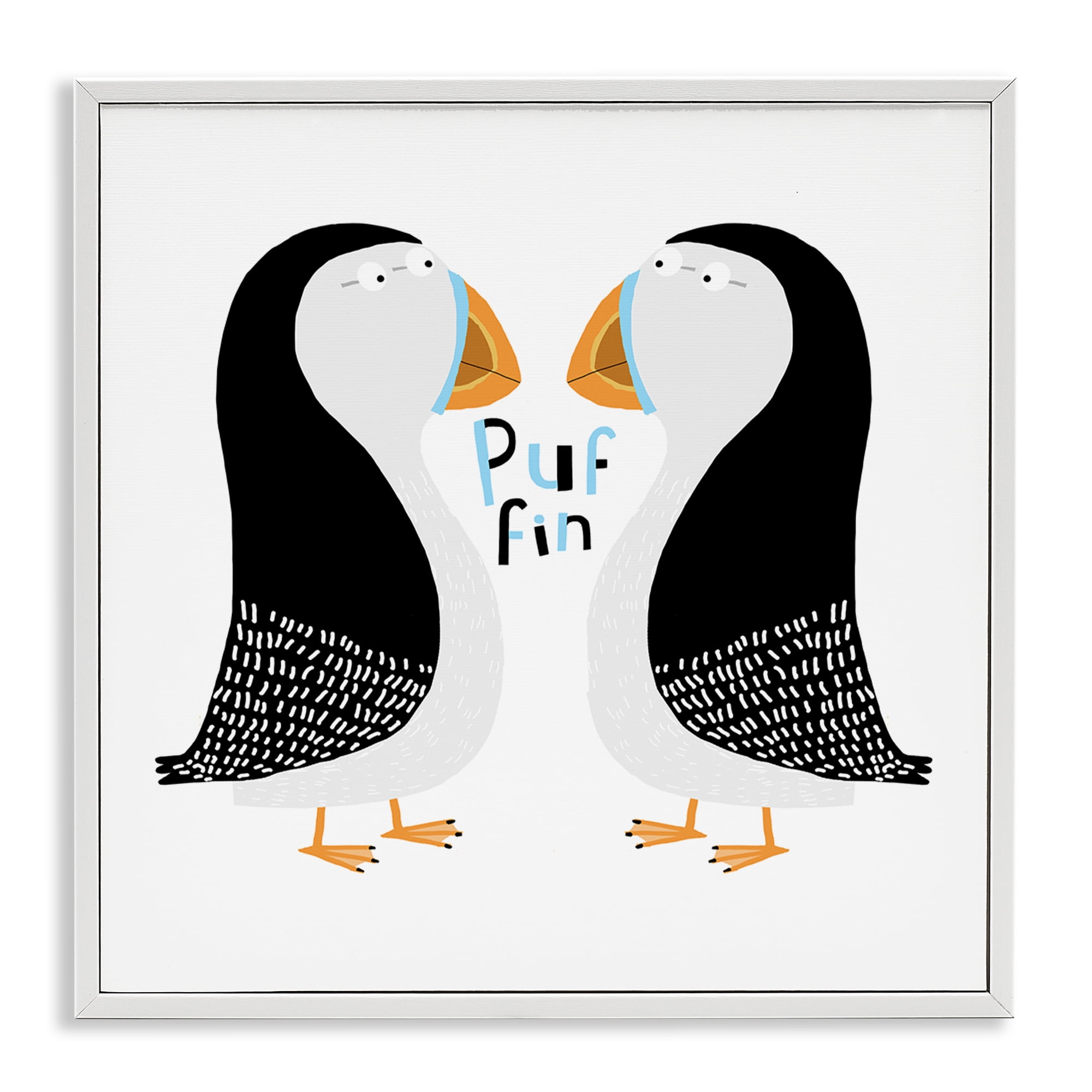 Stupell Industries Puffin Bird Duo Animals Painting White Framed Art Print Wall Art, 17 x 17
