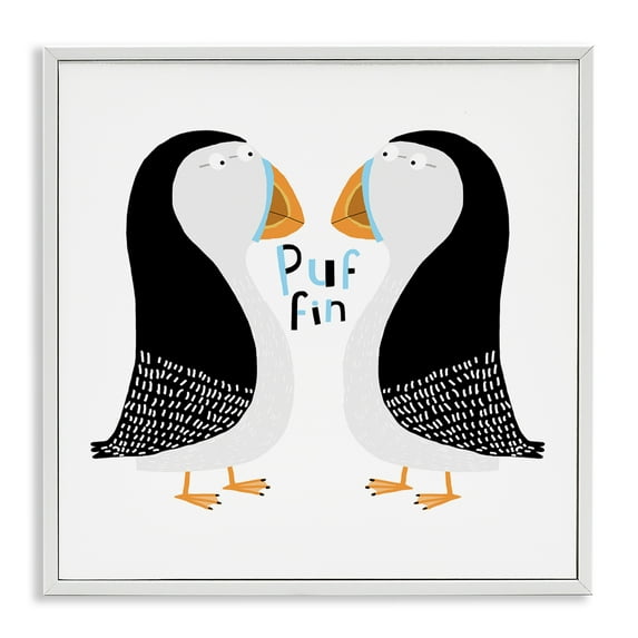 Stupell Industries Puffin Bird Duo Animals Painting White Framed Art Print Wall Art, 17 x 17