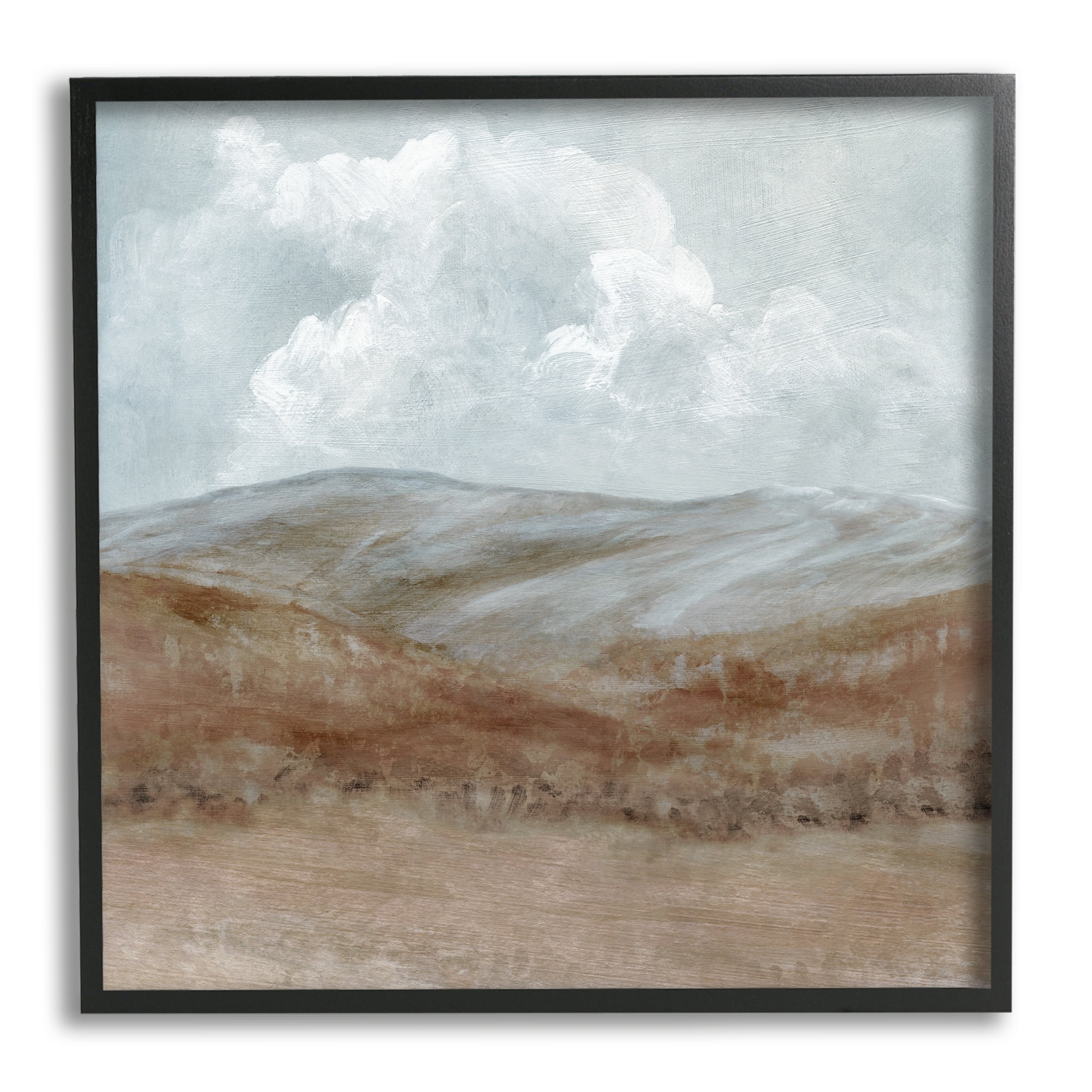 Stupell Industries Puffy Clouds Over Mountain Peaks Rural Country Grassland Painting Black Framed Art Print Wall Art, Design by Carol Robinson