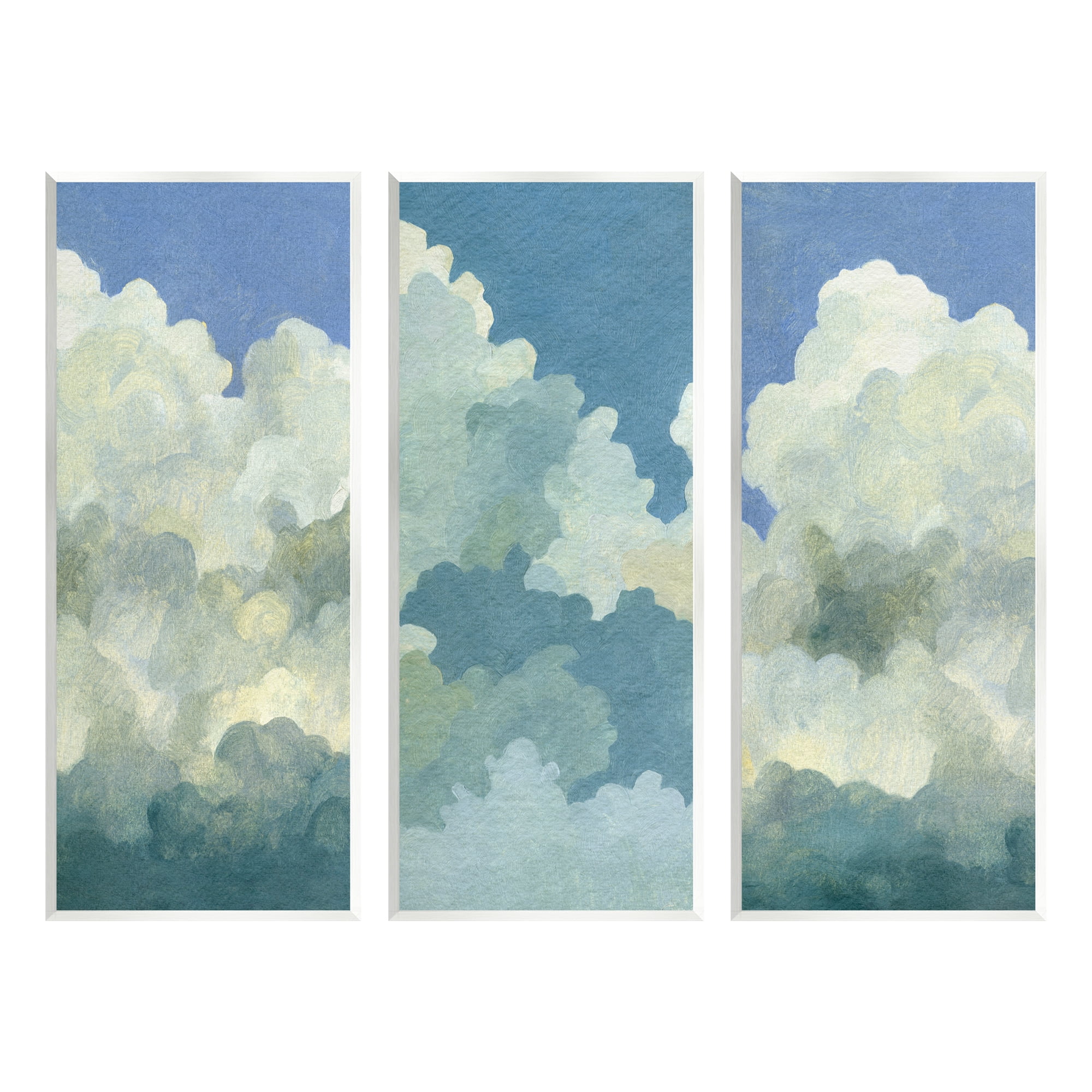 Stupell Industries Puffy White Clouds Clear Daytime Sky Watercolor Detail Painting Unframed Art Print Wall Art, Set of 3, Design by Emma Caroline