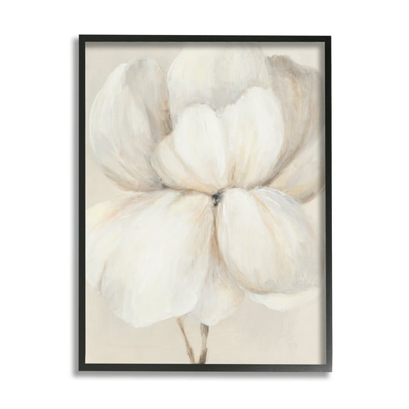 Stupell Industries Puffy White Flower Traditional Floral Petal Painting Black Framed Art Print Wall Art, 16x20, by Lanie Loreth