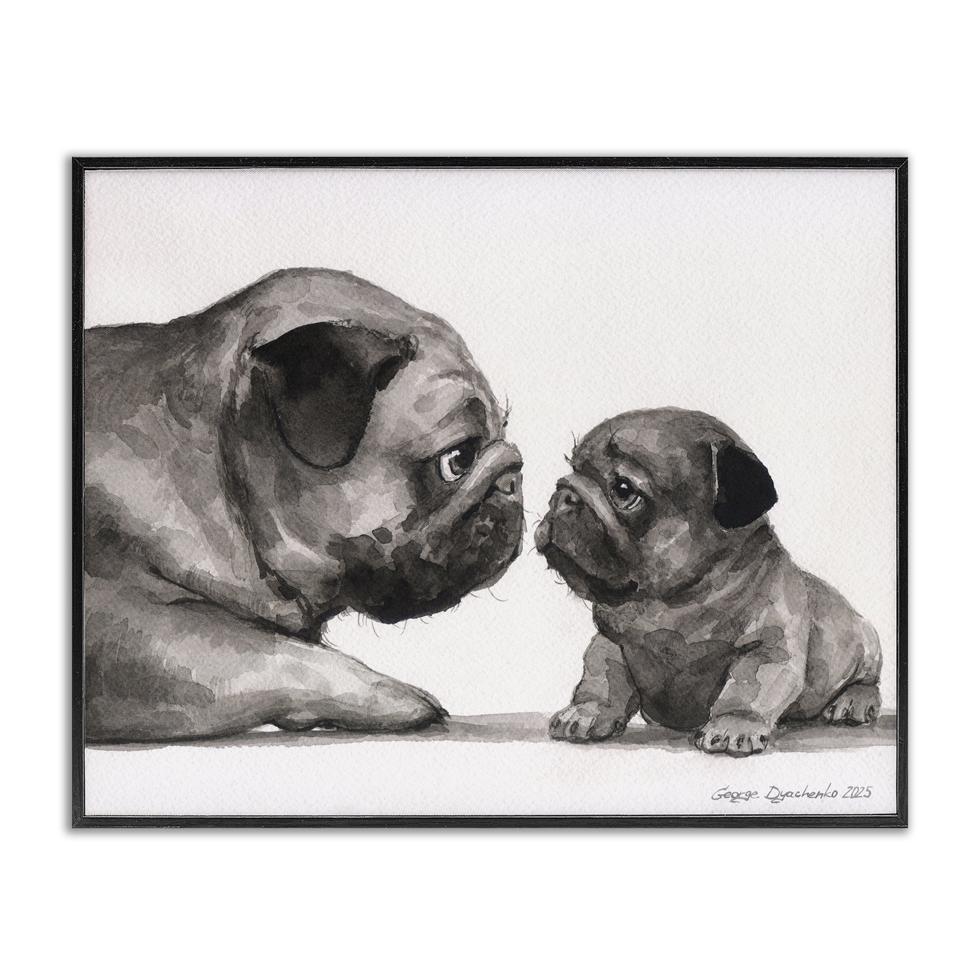 Stupell Industries Pug And Her Puppy Black Framed Giclee Art, design by George Dyachenko