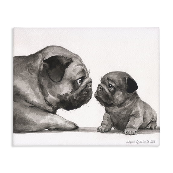 Stupell Industries Rustic Lodge Pug And Her Puppy Canvas Art, 20 x 16, by George Dyachenko