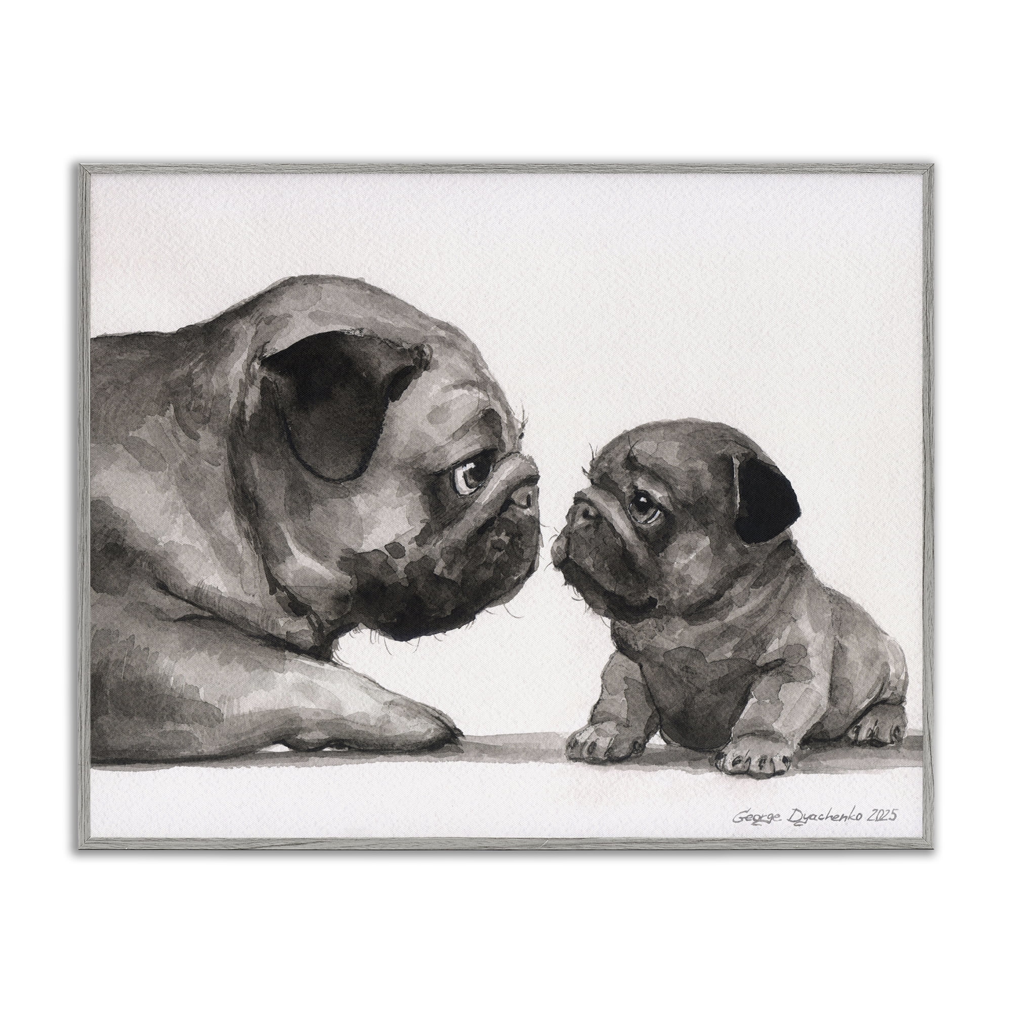 Stupell Industries Pug And Her Puppy Gray Framed Giclee Art, design by George Dyachenko