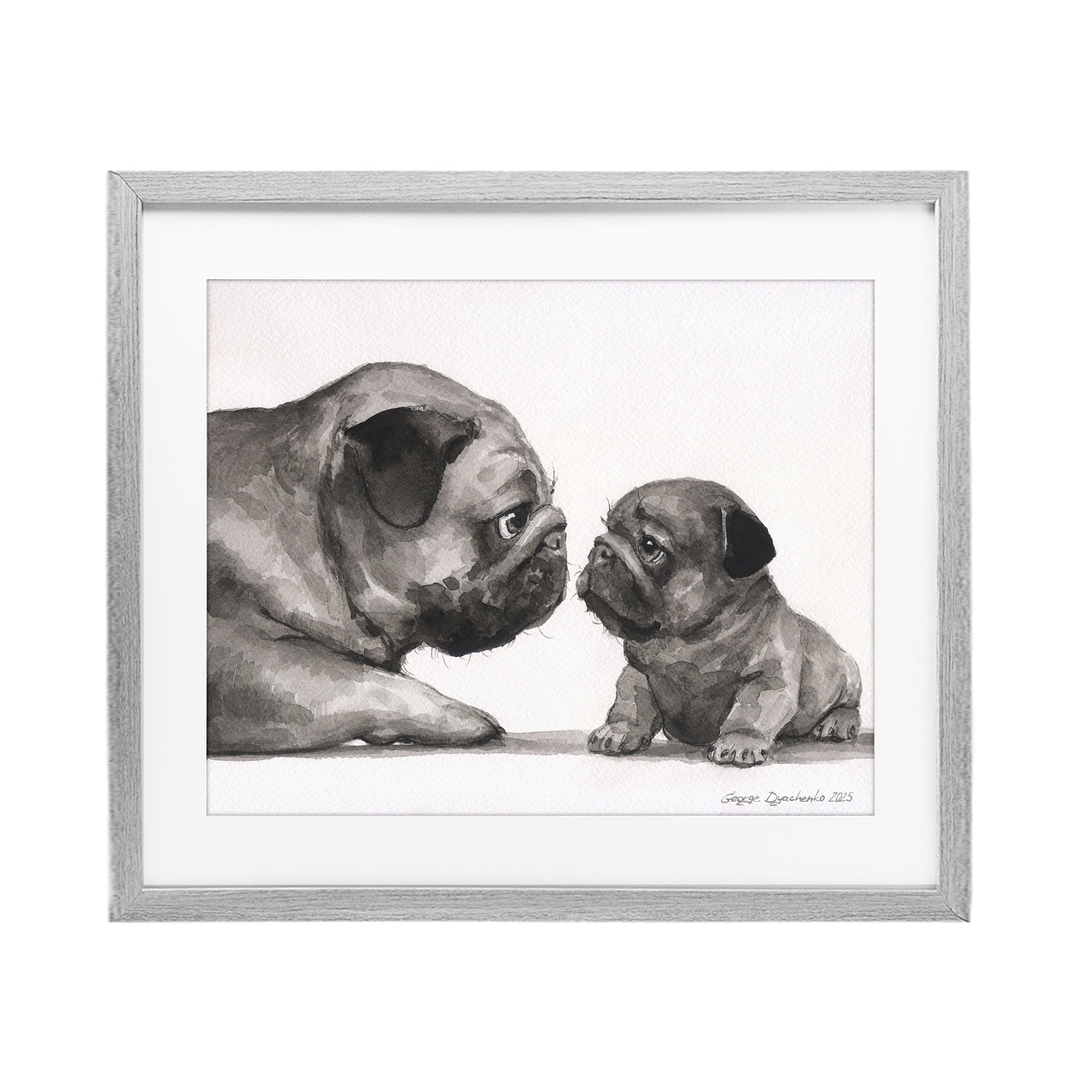 Stupell Industries Pug And Her Puppy Gray Framed Print Under Glass, design by George Dyachenko