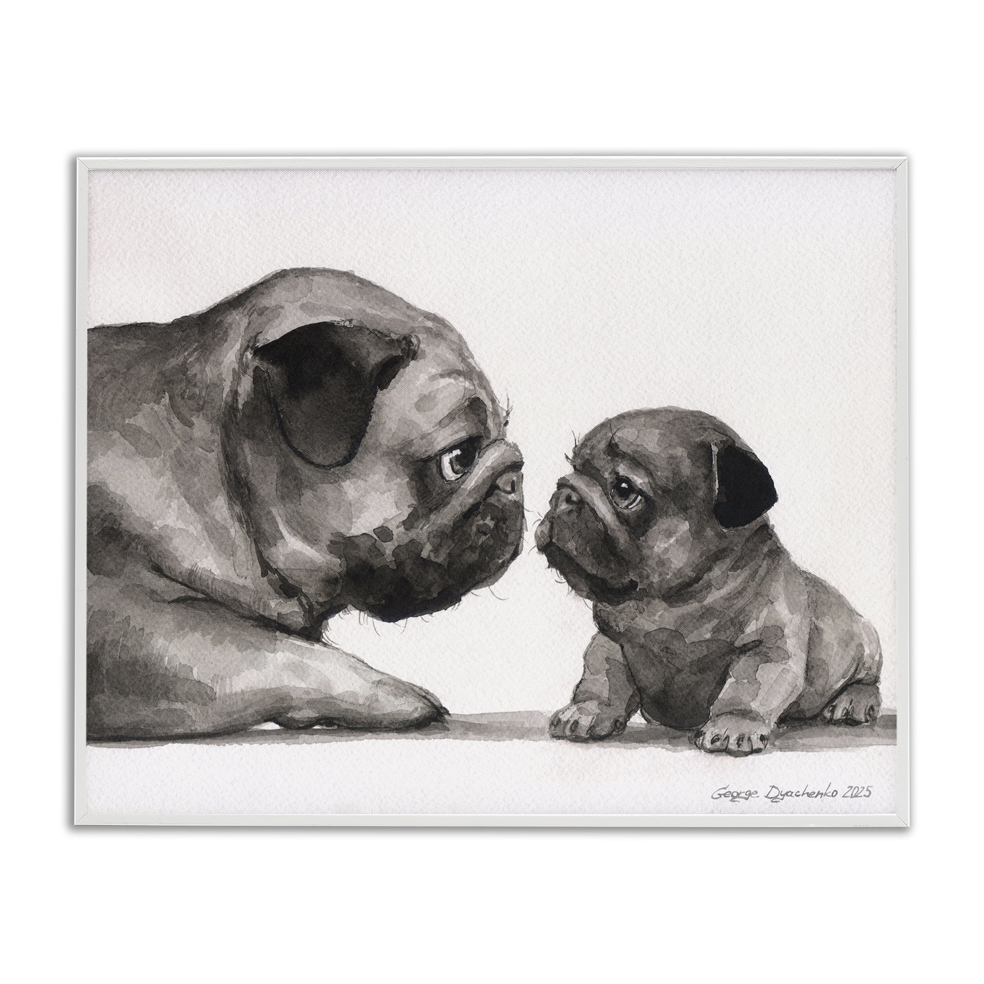 Stupell Industries Pug And Her Puppy White Framed Giclee Art, design by George Dyachenko