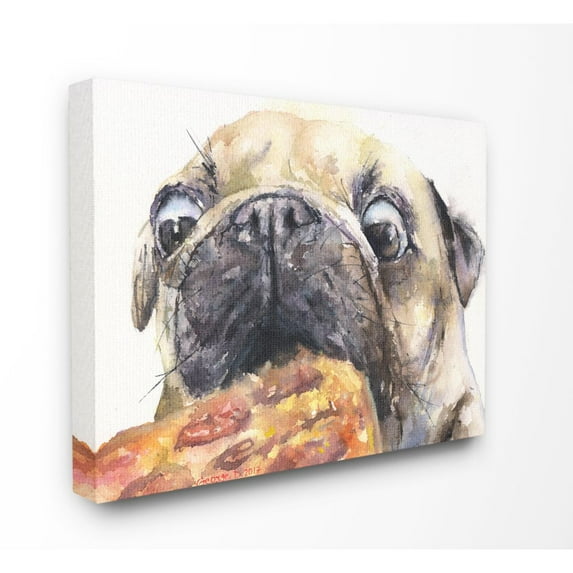 Stupell Industries Pug And Pizza Funny Dog Pet Animal Watercolor Painting Canvas Wall Art by George Dyachenko